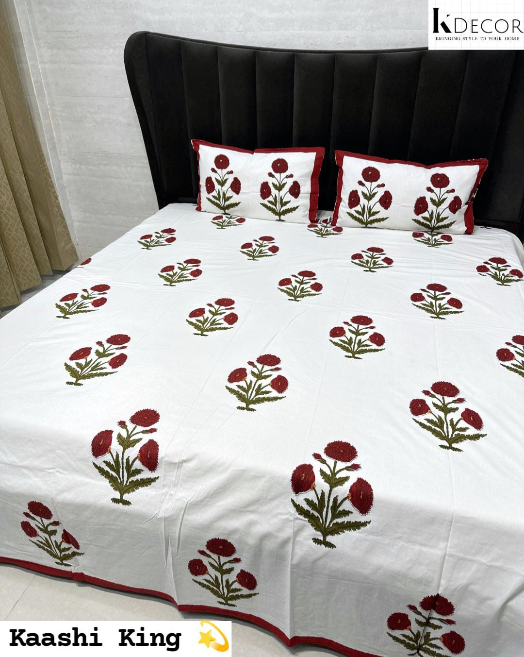Kaashi King King Size Pure Cotton Handblock Print Premium Bedsheet Set