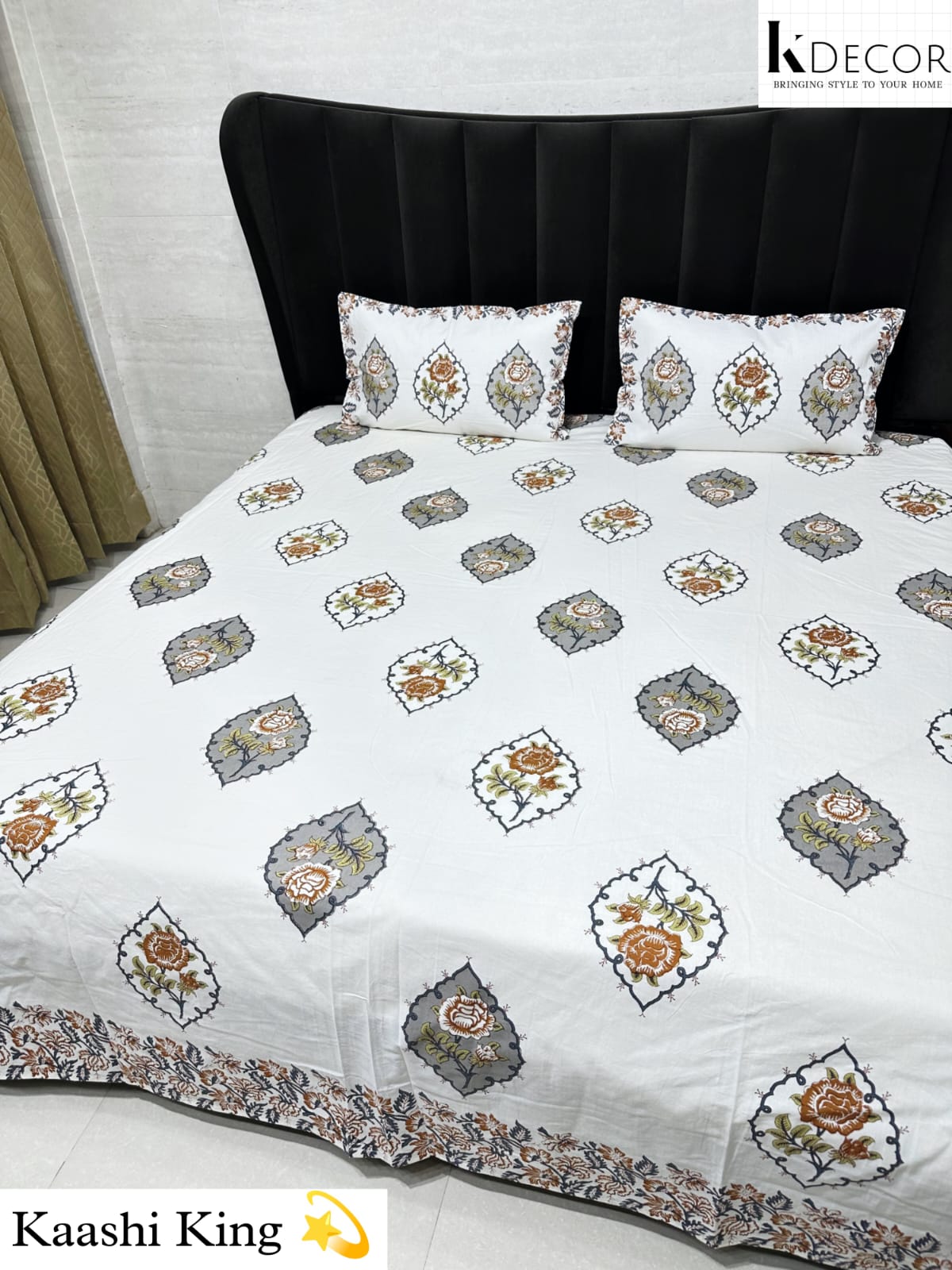 Kaashi King King Size Pure Cotton Handblock Print Premium Bedsheet Set