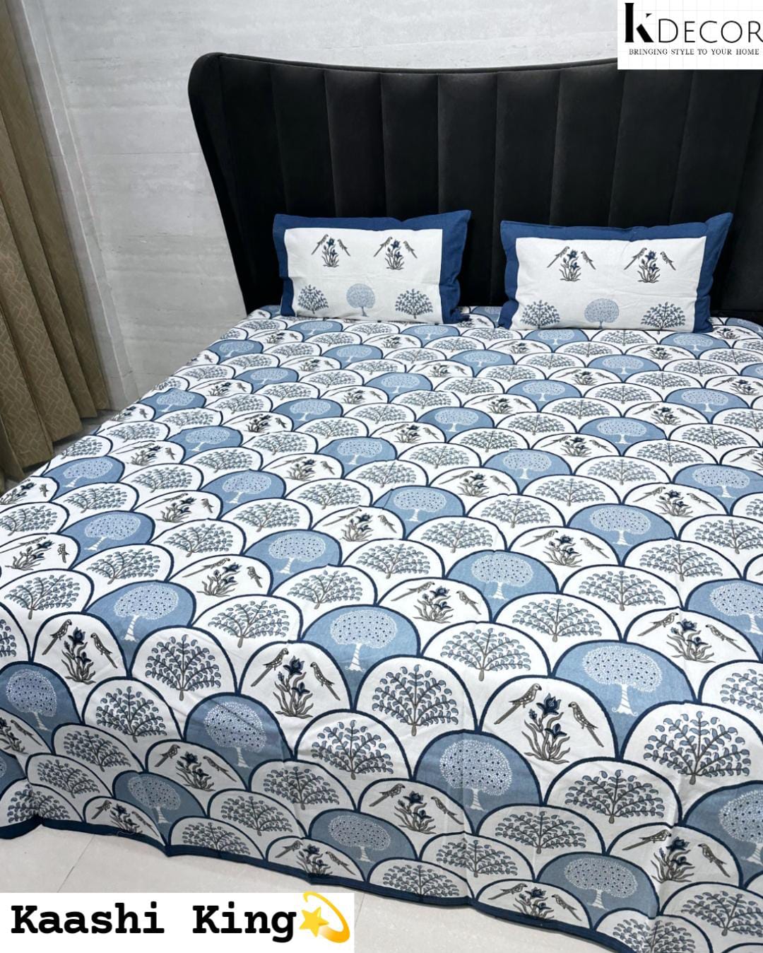 Kaashi King King Size Pure Cotton Handblock Print Premium Bedsheet Set