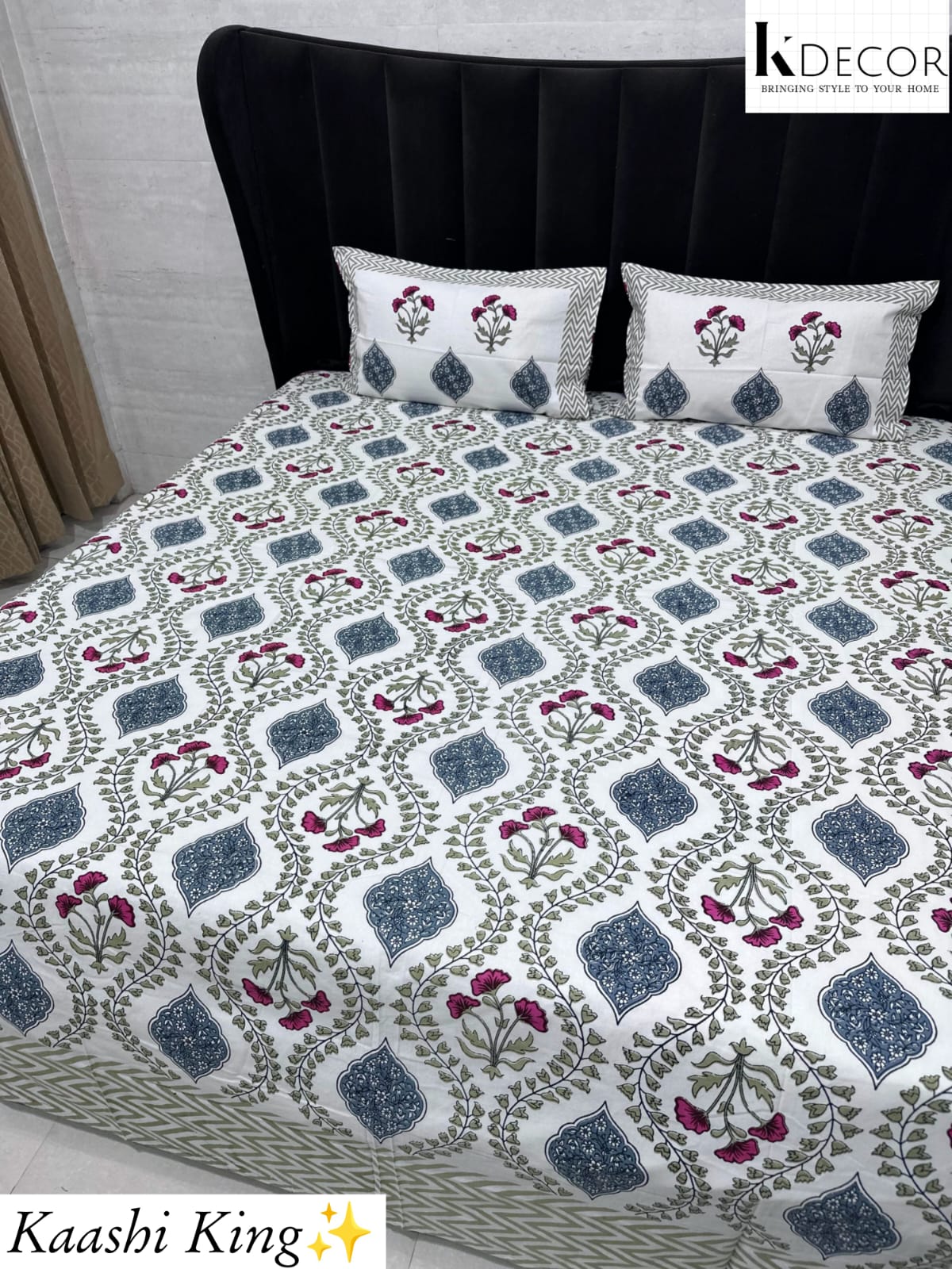 Kaashi King King Size Pure Cotton Handblock Print Premium Bedsheet Set