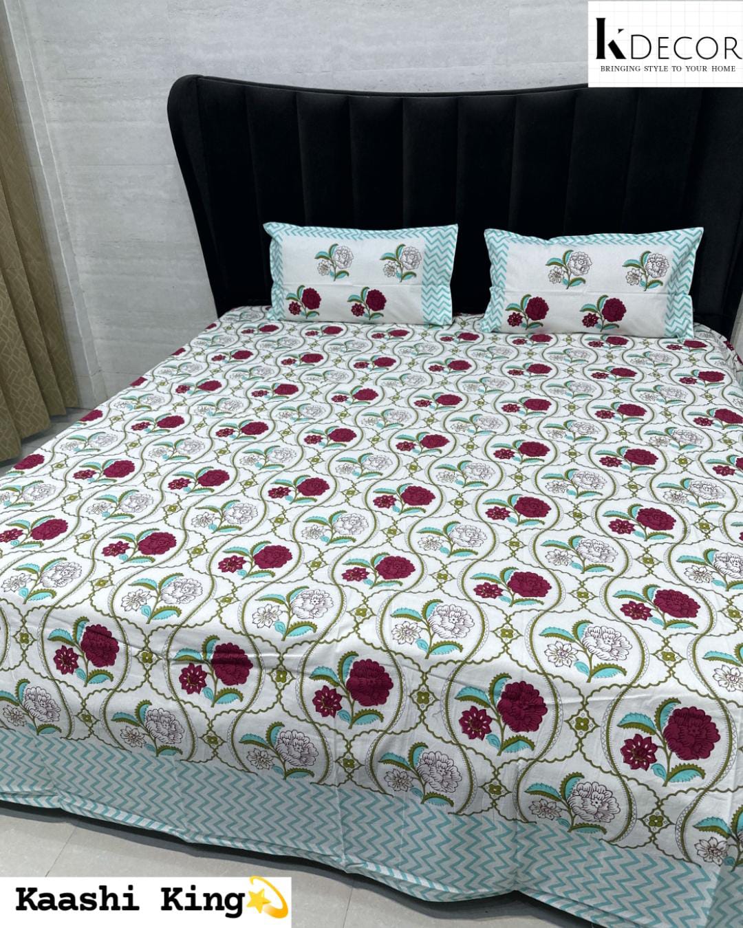 Kaashi King King Size Pure Cotton Handblock Print Premium Bedsheet Set