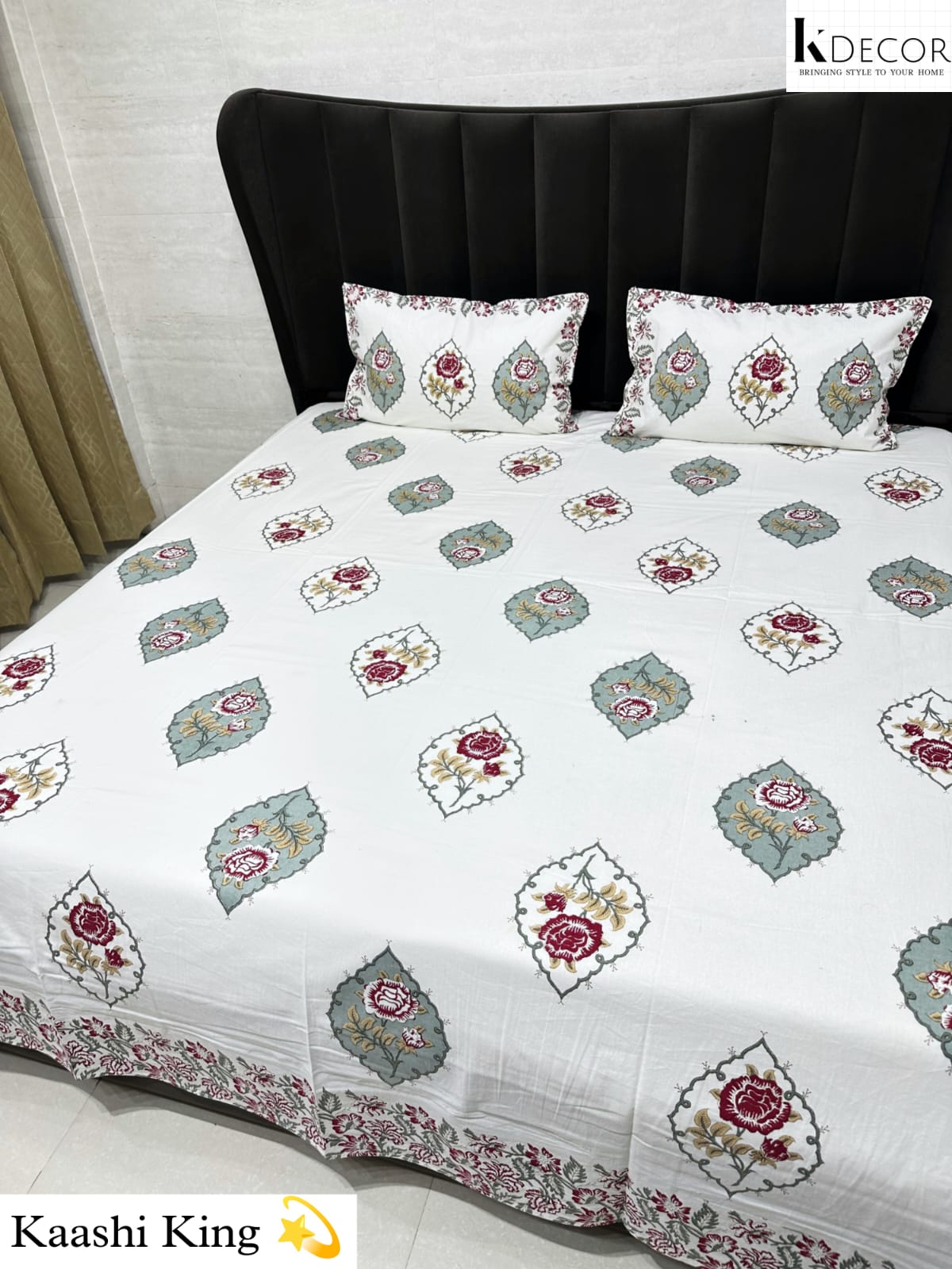 Kaashi King King Size Pure Cotton Handblock Print Premium Bedsheet Set