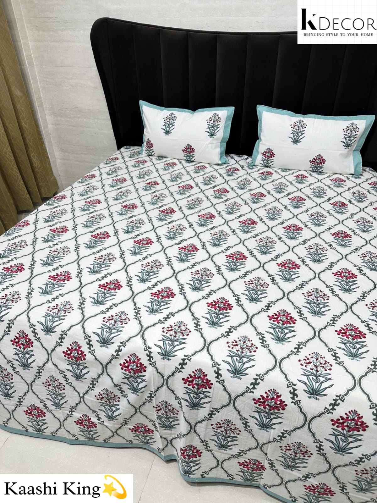 Kaashi King King Size Pure Cotton Handblock Print Premium Bedsheet Set