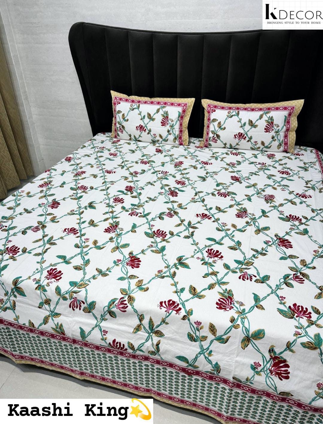 Kaashi King King Size Pure Cotton Handblock Print Premium Bedsheet Set