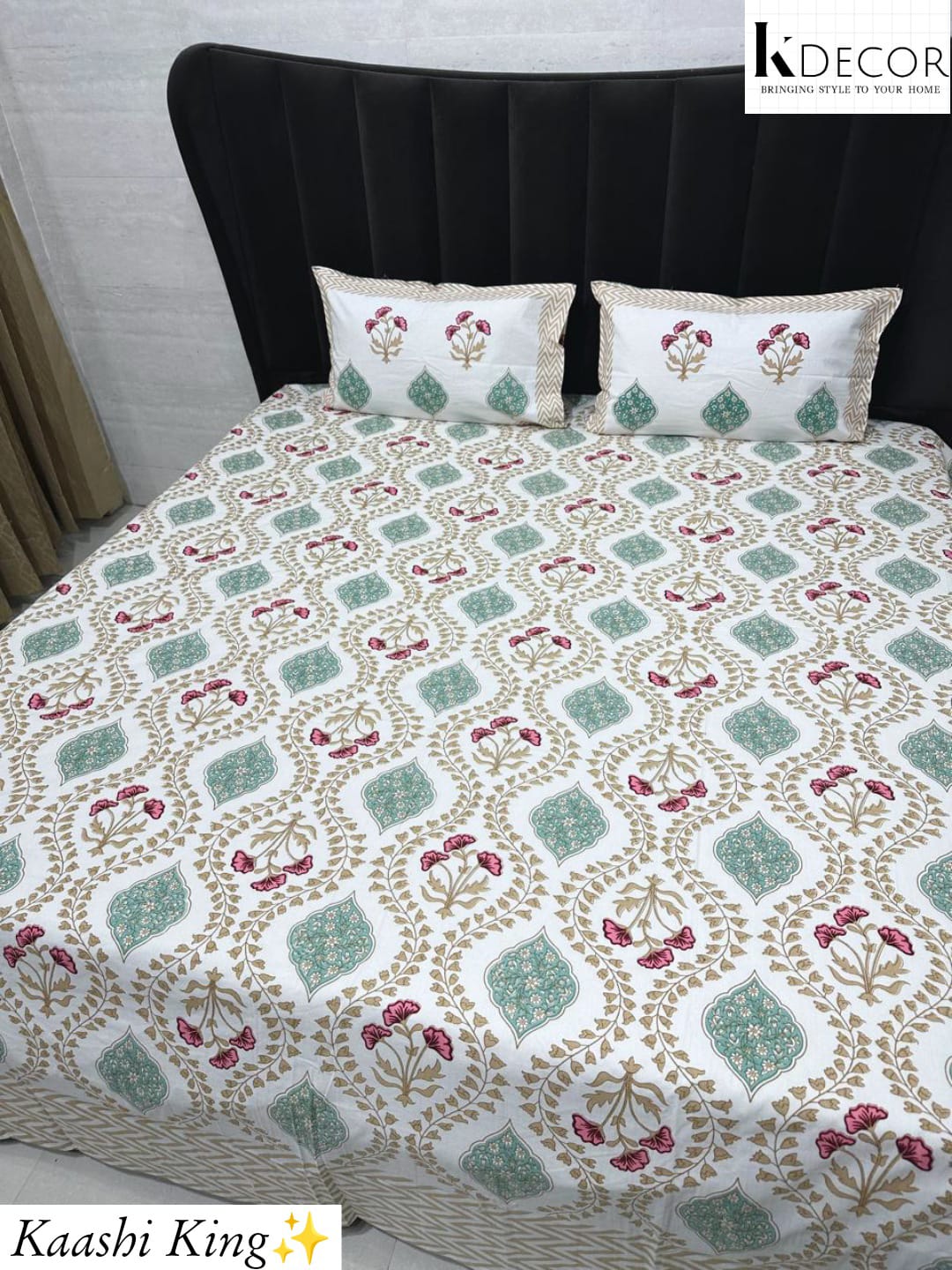 Kaashi King King Size Pure Cotton Handblock Print Premium Bedsheet Set