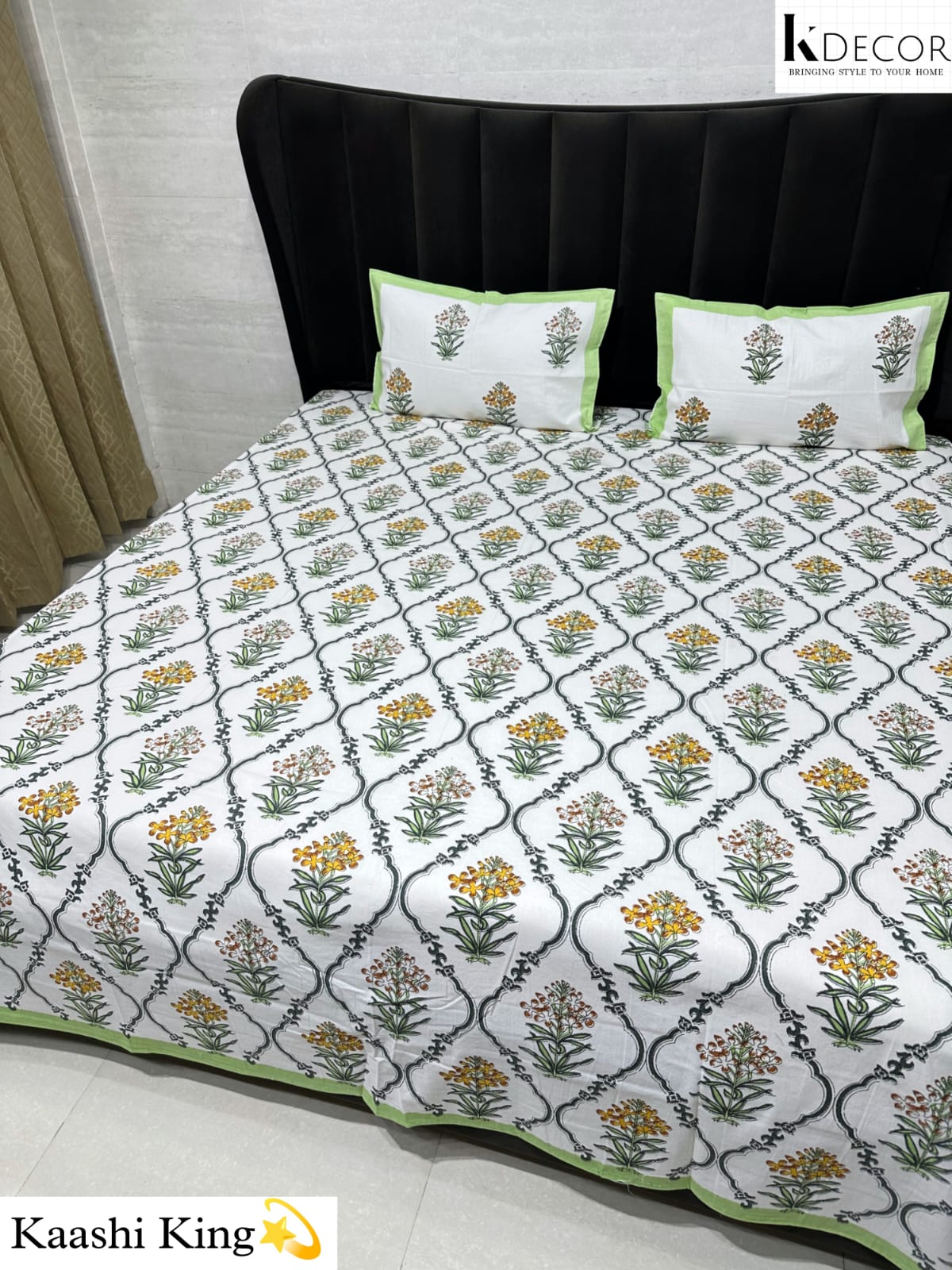 Kaashi King King Size Pure Cotton Handblock Print Premium Bedsheet Set