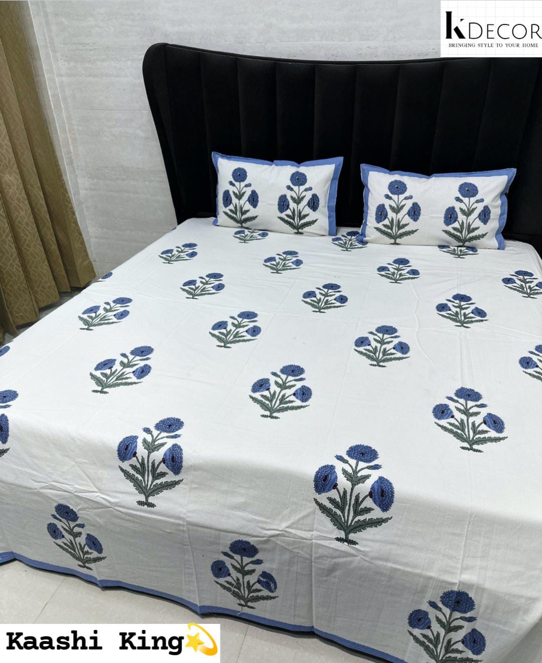 Kaashi King King Size Pure Cotton Handblock Print Premium Bedsheet Set
