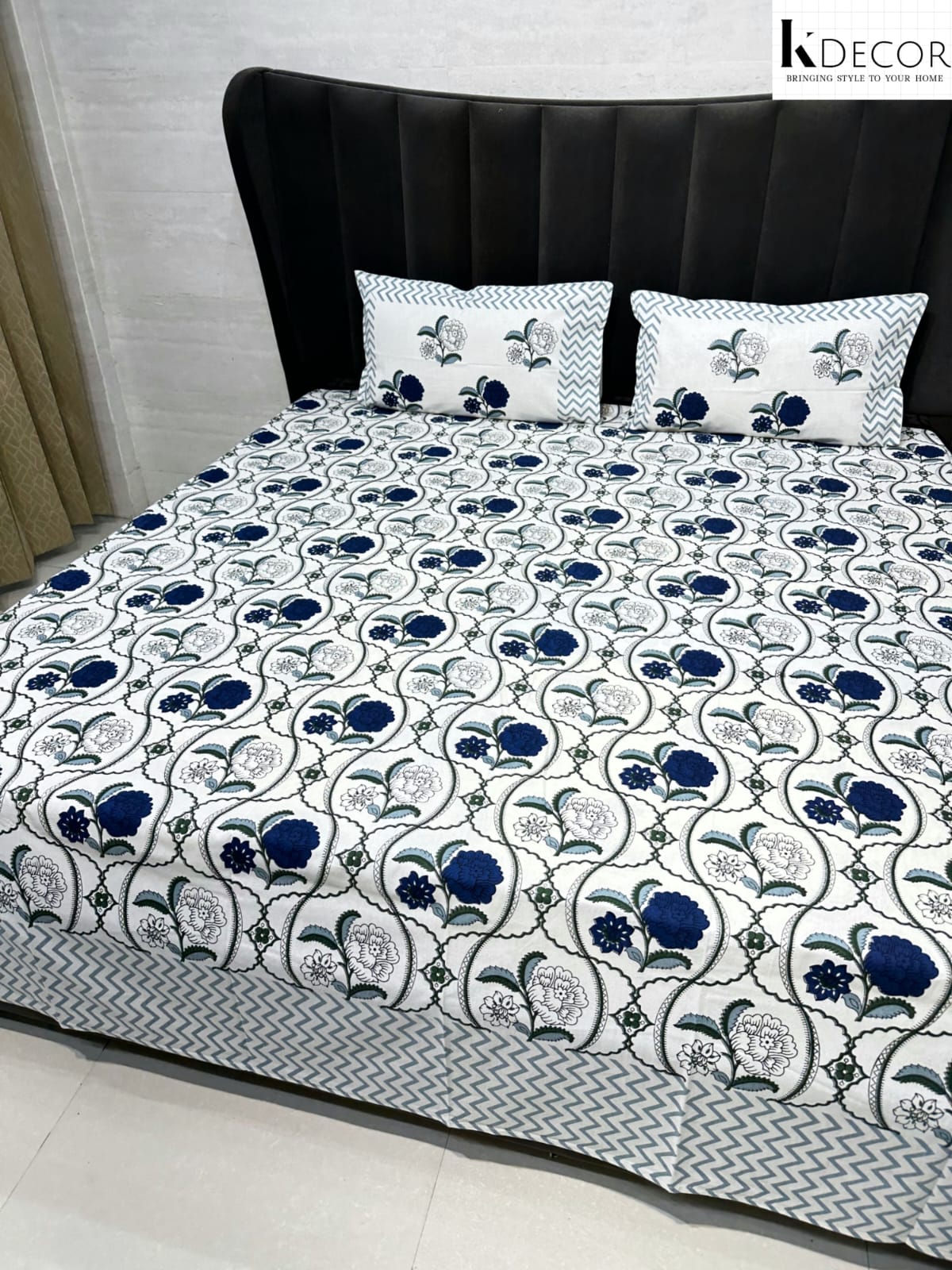 Kaashi King King Size Pure Cotton Handblock Print Premium Bedsheet Set
