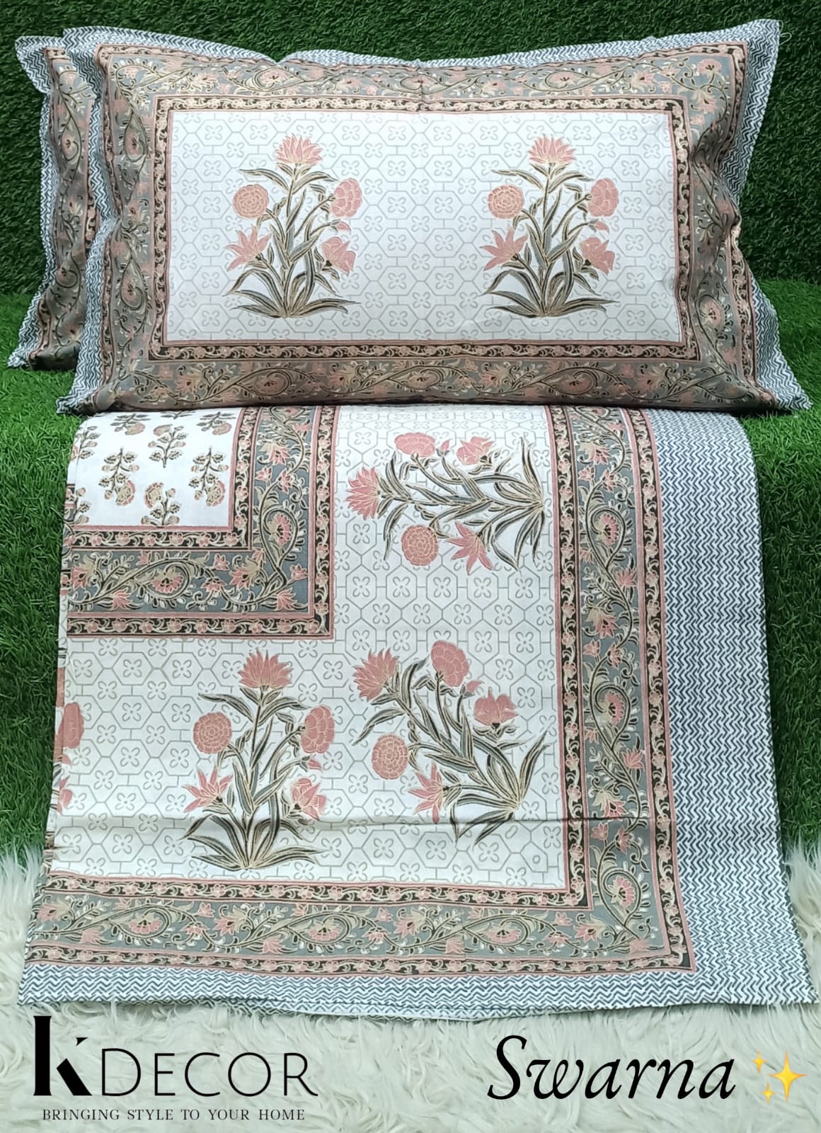 Swarna  King Size Pure Cotton Bedsheet Set