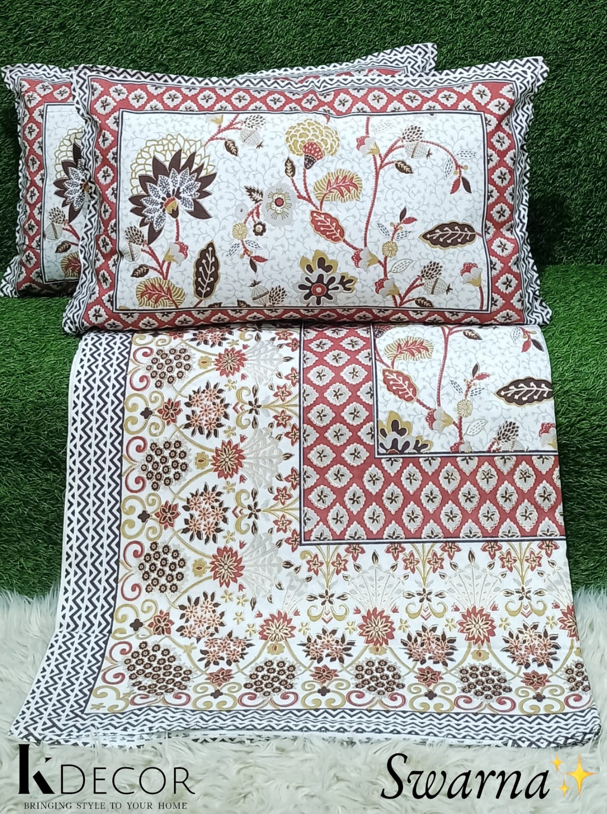 Swarna  King Size Pure Cotton Bedsheet Set