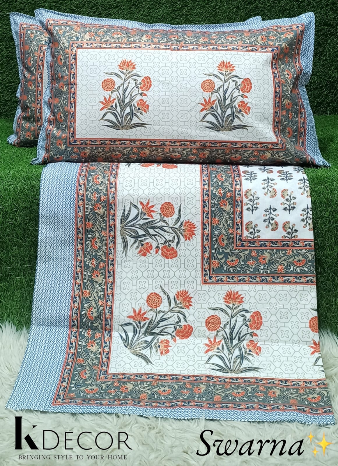 Swarna  King Size Pure Cotton Bedsheet Set