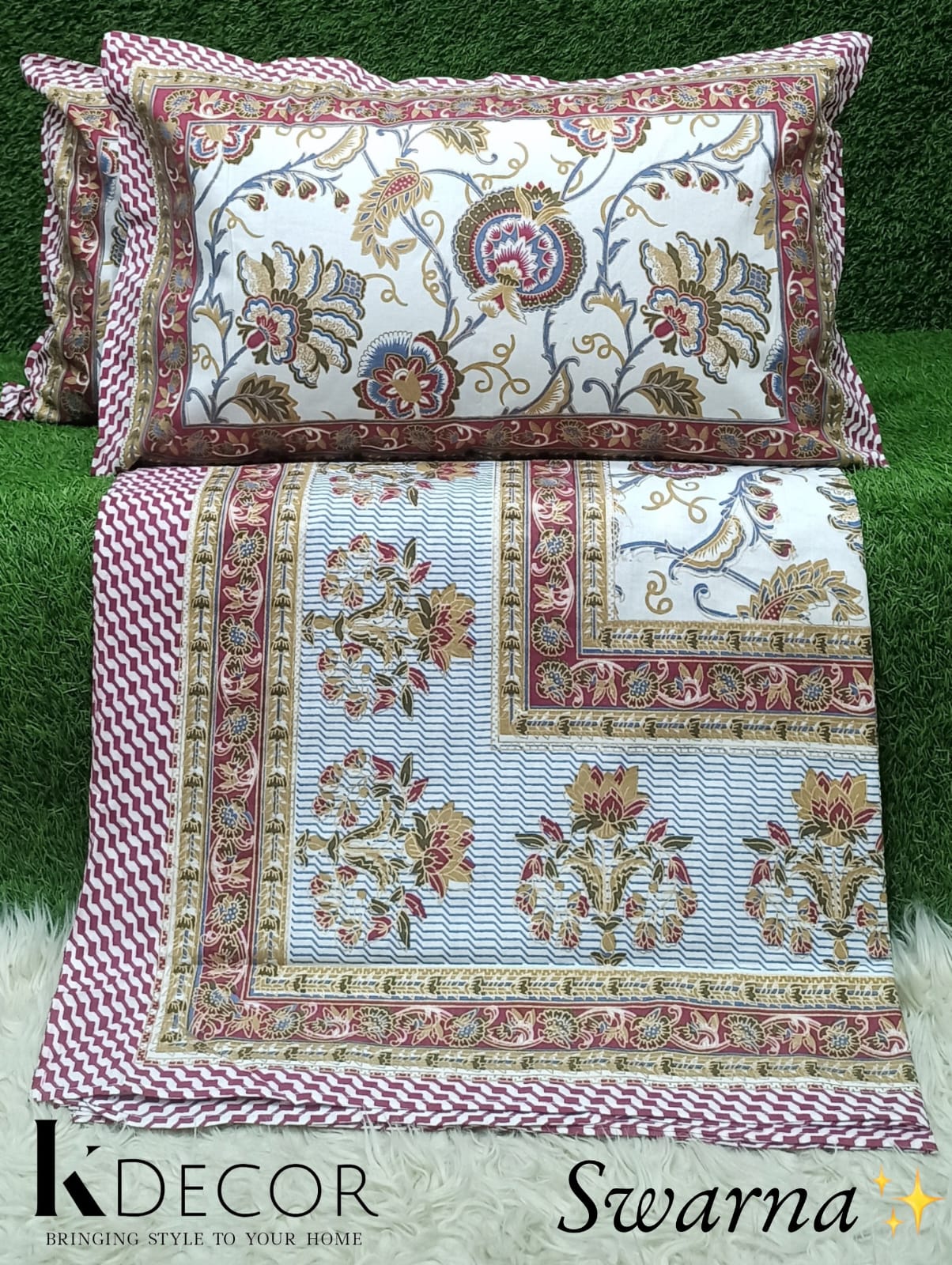 Swarna  King Size Pure Cotton Bedsheet Set