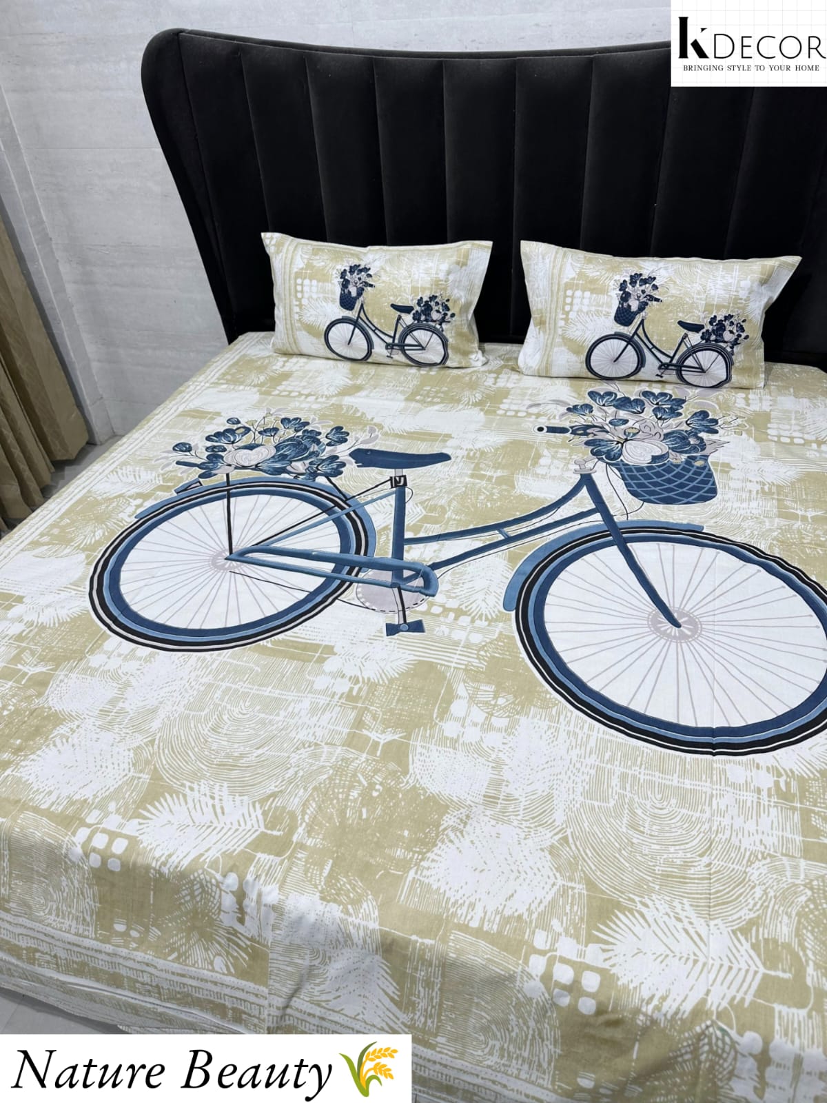 Nature Beauty King Size Pure Cotton Panel Print Bedsheet Set
