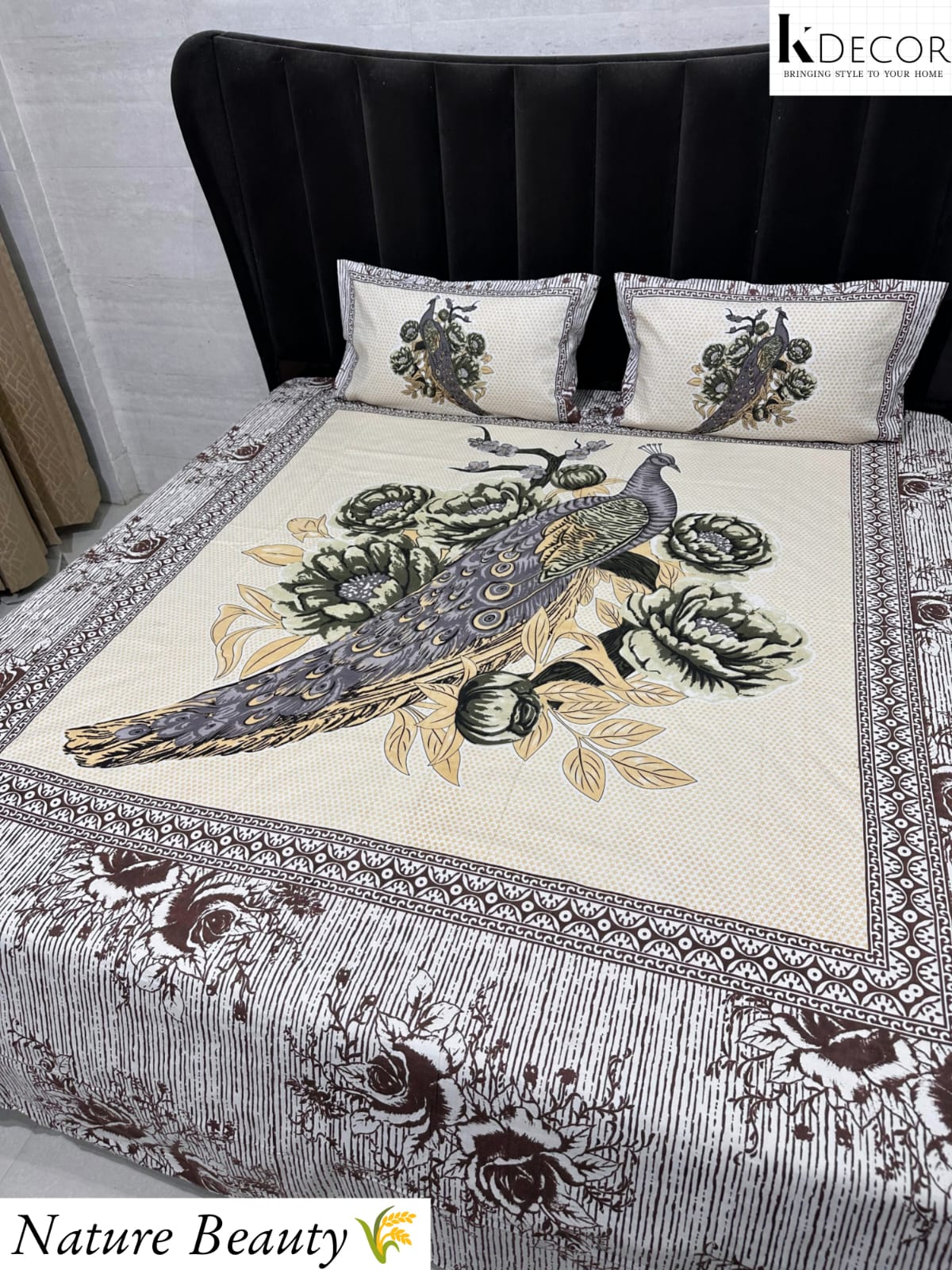 Nature Beauty King Size Pure Cotton Panel Print Bedsheet Set