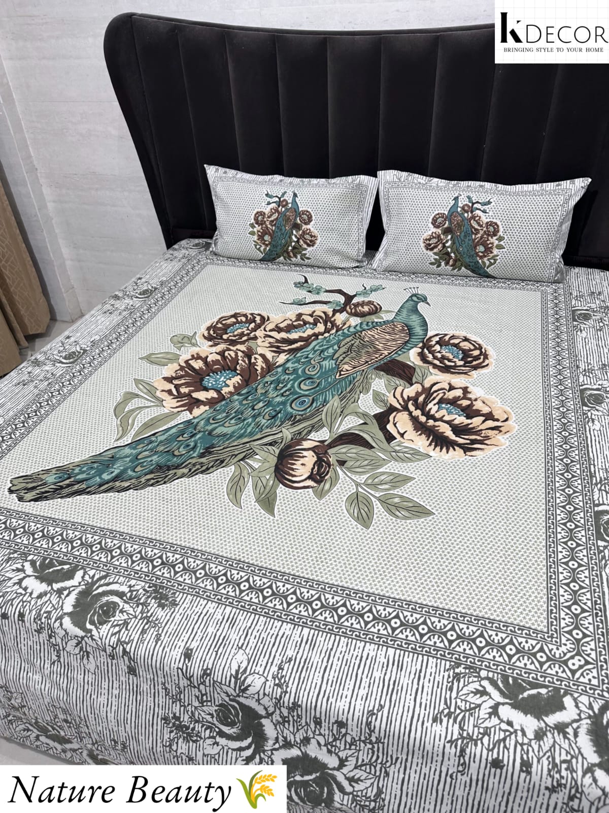 Nature Beauty King Size Pure Cotton Panel Print Bedsheet Set