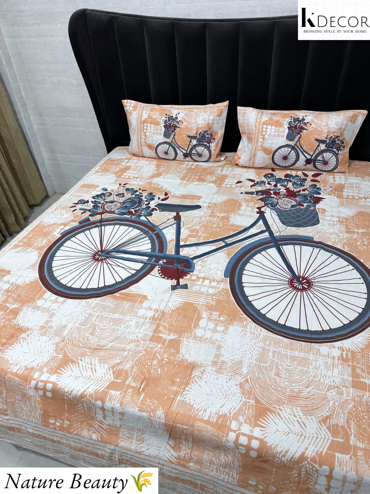 Nature Beauty King Size Pure Cotton Panel Print Bedsheet Set