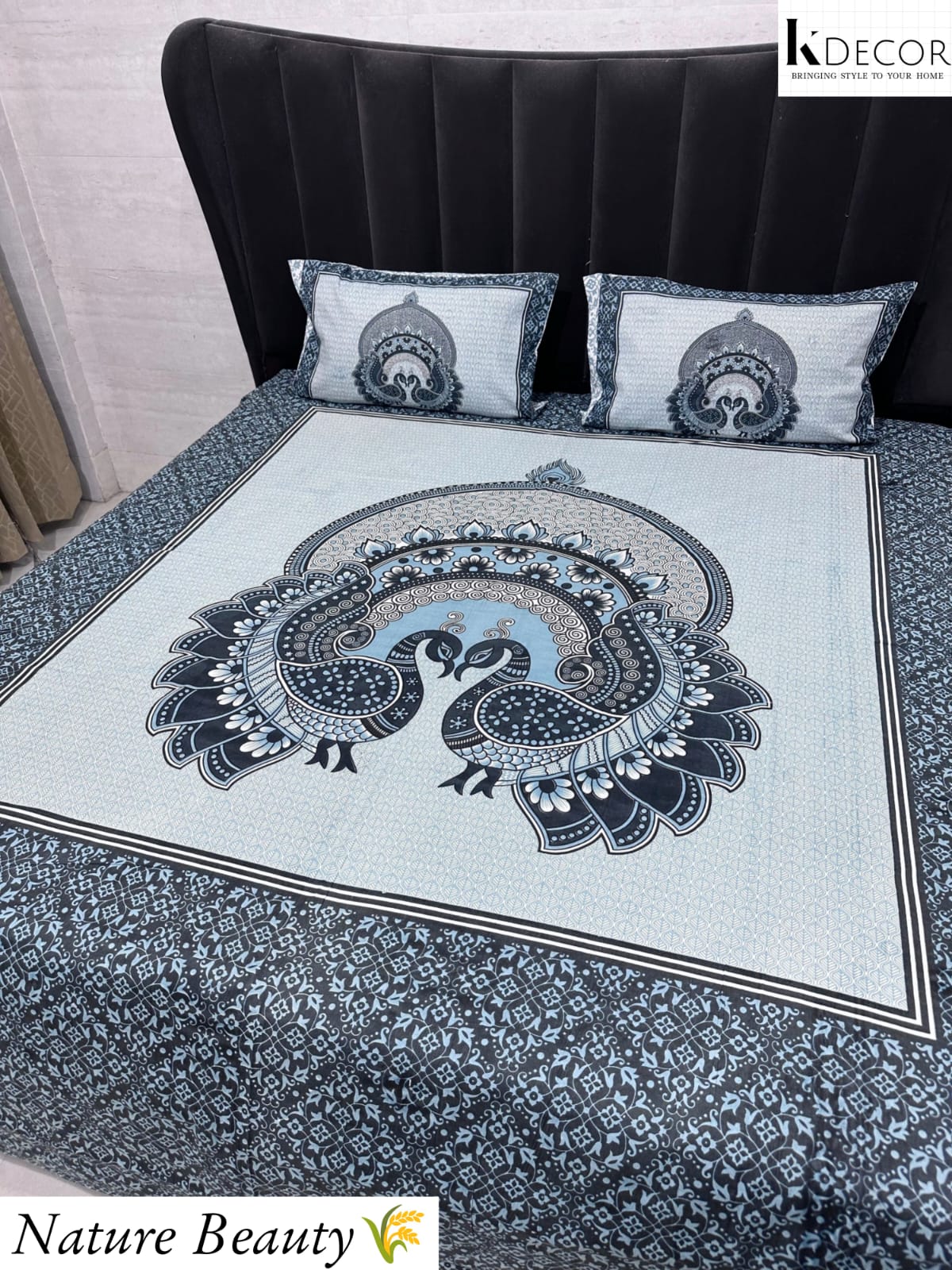 Nature Beauty King Size Pure Cotton Panel Print Bedsheet Set