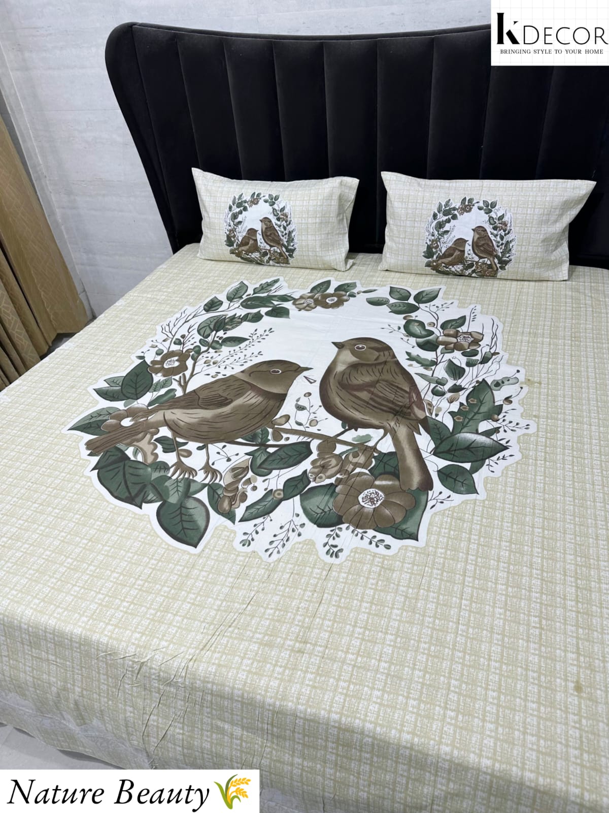 Nature Beauty King Size Pure Cotton Panel Print Bedsheet Set