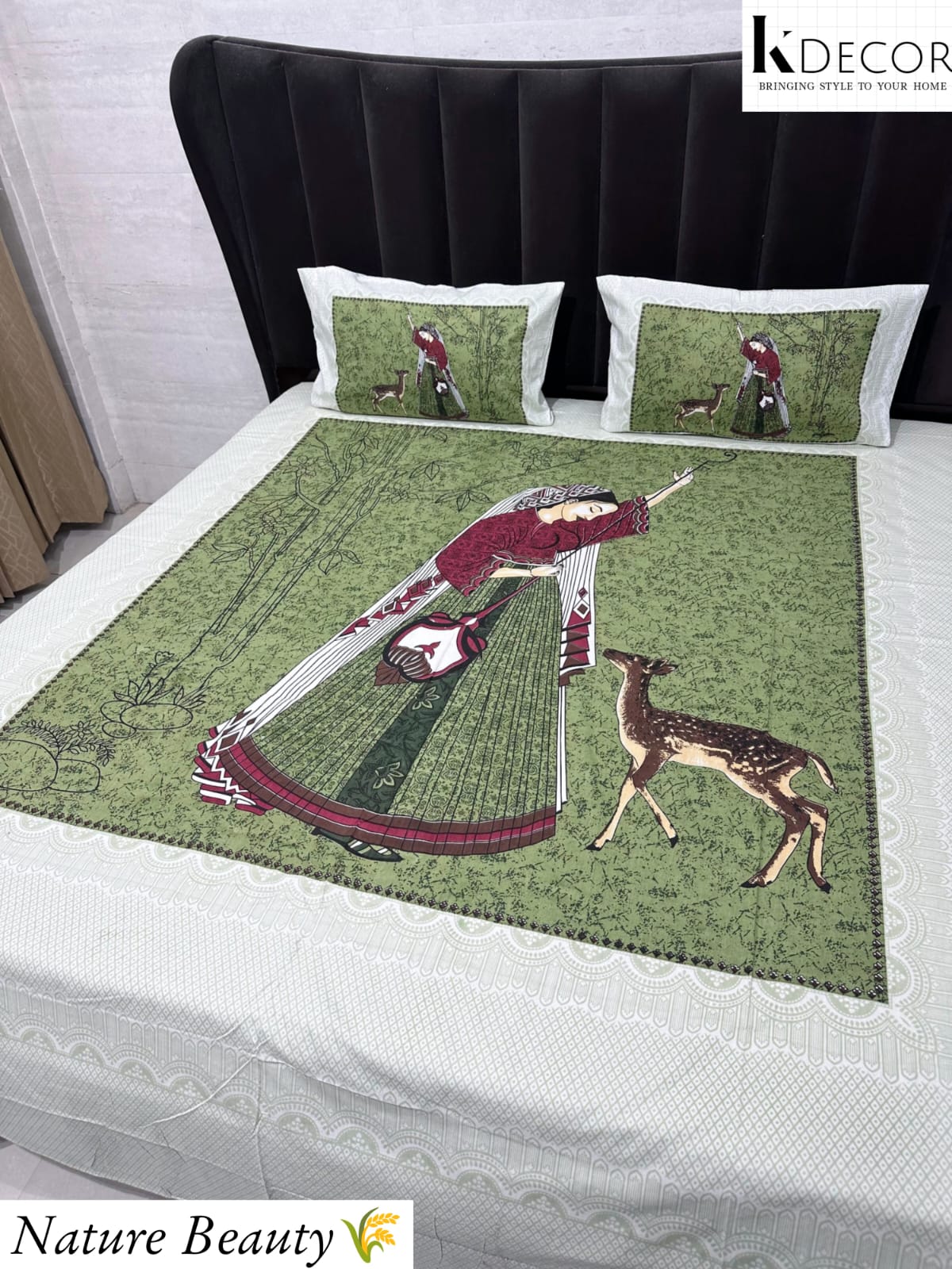 Nature Beauty King Size Pure Cotton Panel Print Bedsheet Set