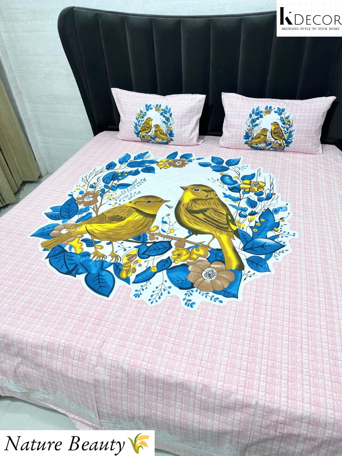 Nature Beauty King Size Pure Cotton Panel Print Bedsheet Set