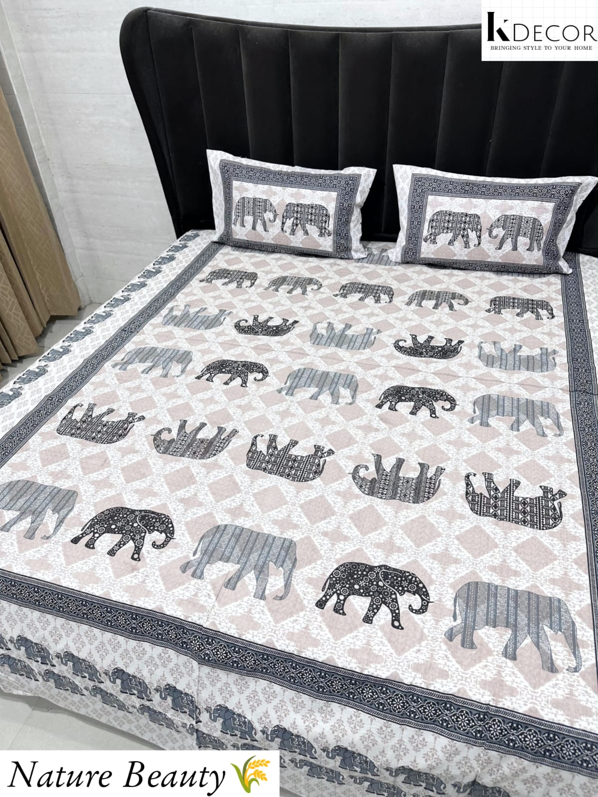Nature Beauty King Size Pure Cotton Panel Print Bedsheet Set