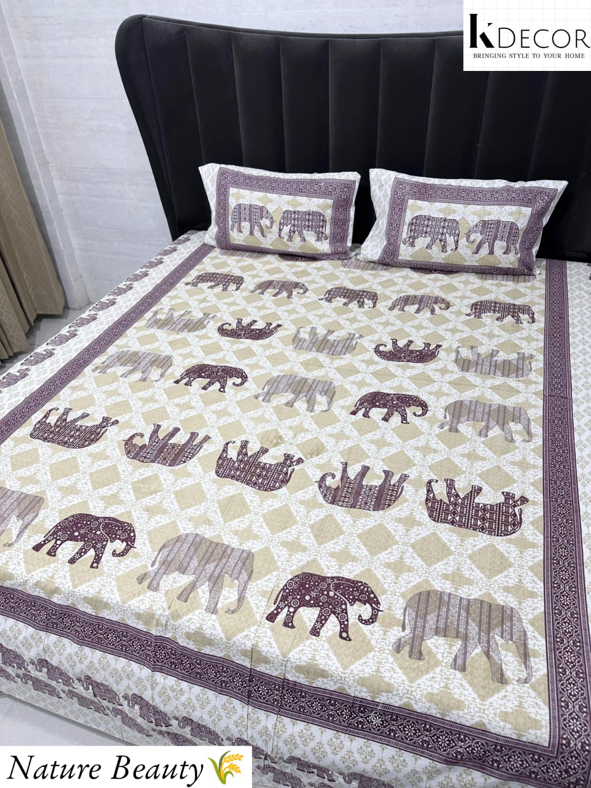 Nature Beauty King Size Pure Cotton Panel Print Bedsheet Set