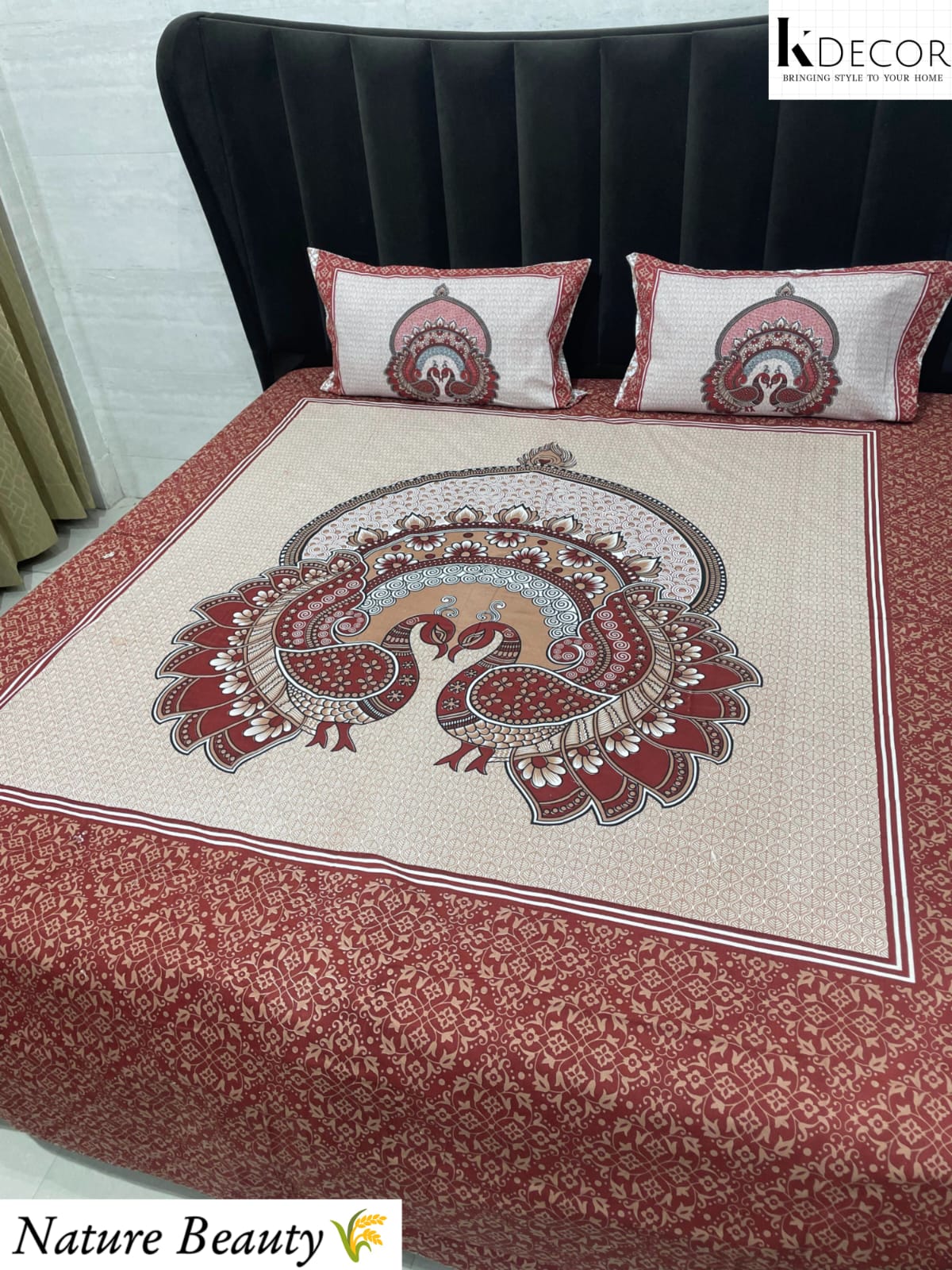 Nature Beauty King Size Pure Cotton Panel Print Bedsheet Set