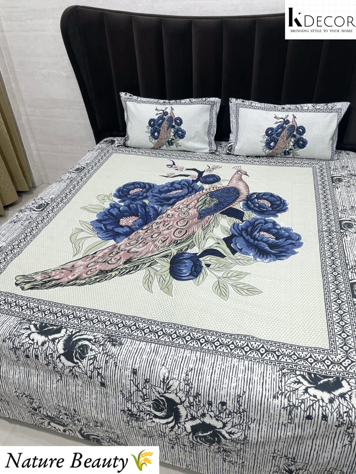 Nature Beauty King Size Pure Cotton Panel Print Bedsheet Set