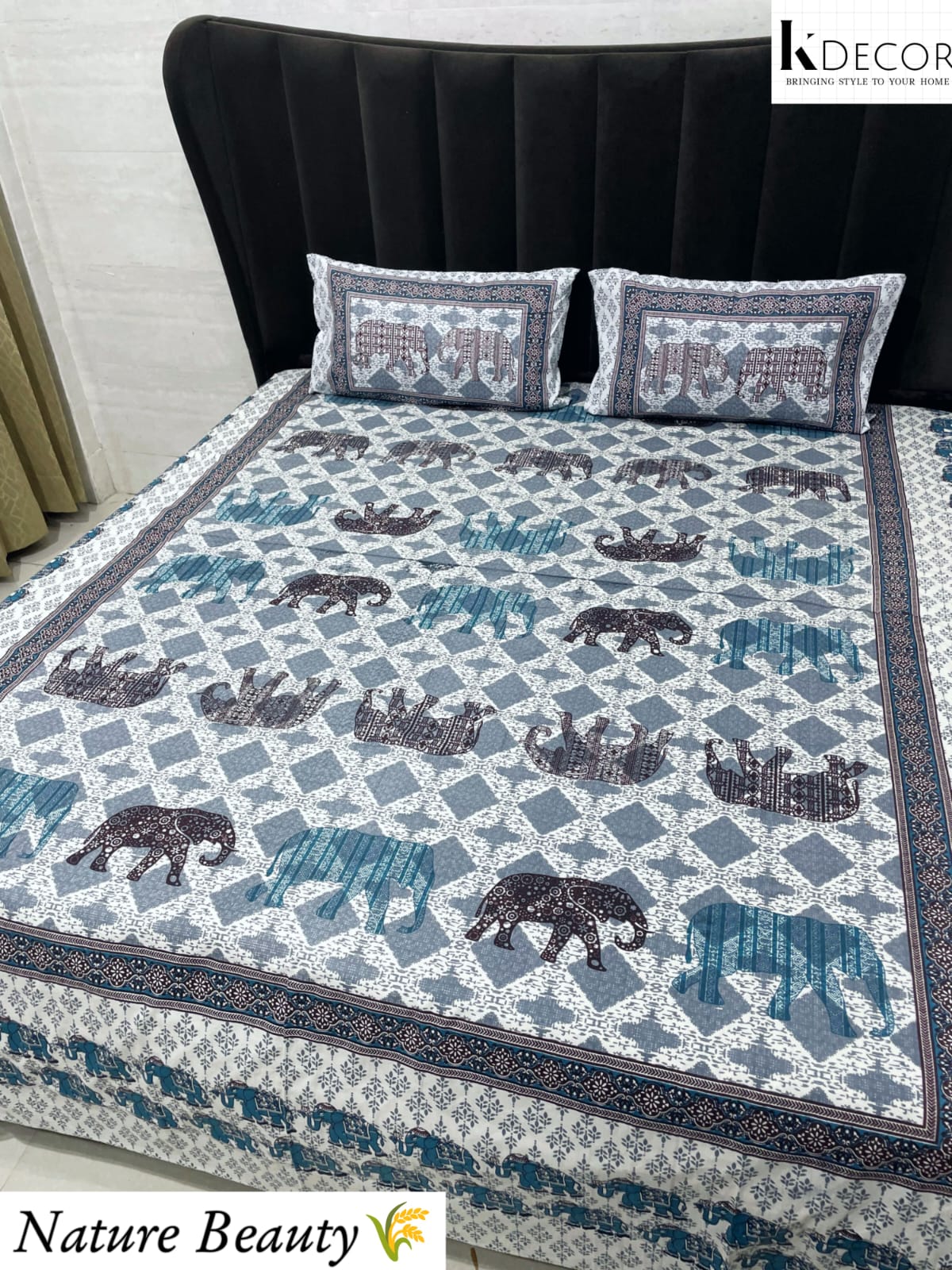 Nature Beauty King Size Pure Cotton Panel Print Bedsheet Set