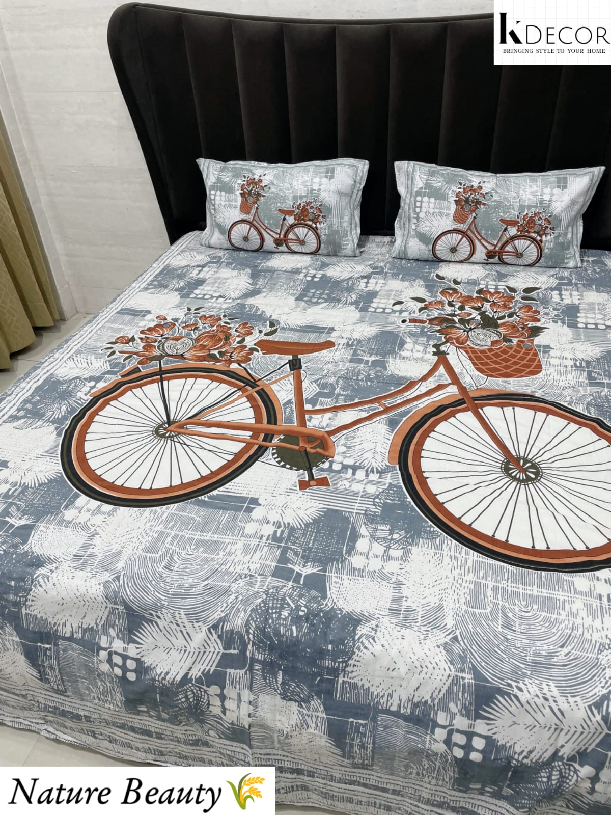Nature Beauty King Size Pure Cotton Panel Print Bedsheet Set