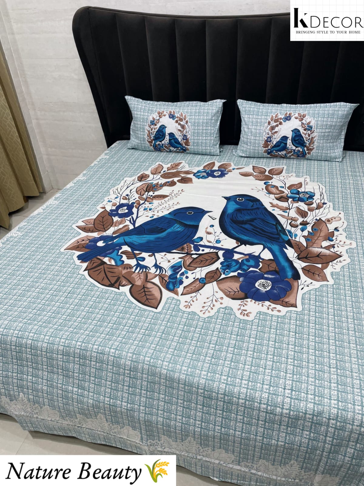 Nature Beauty King Size Pure Cotton Panel Print Bedsheet Set