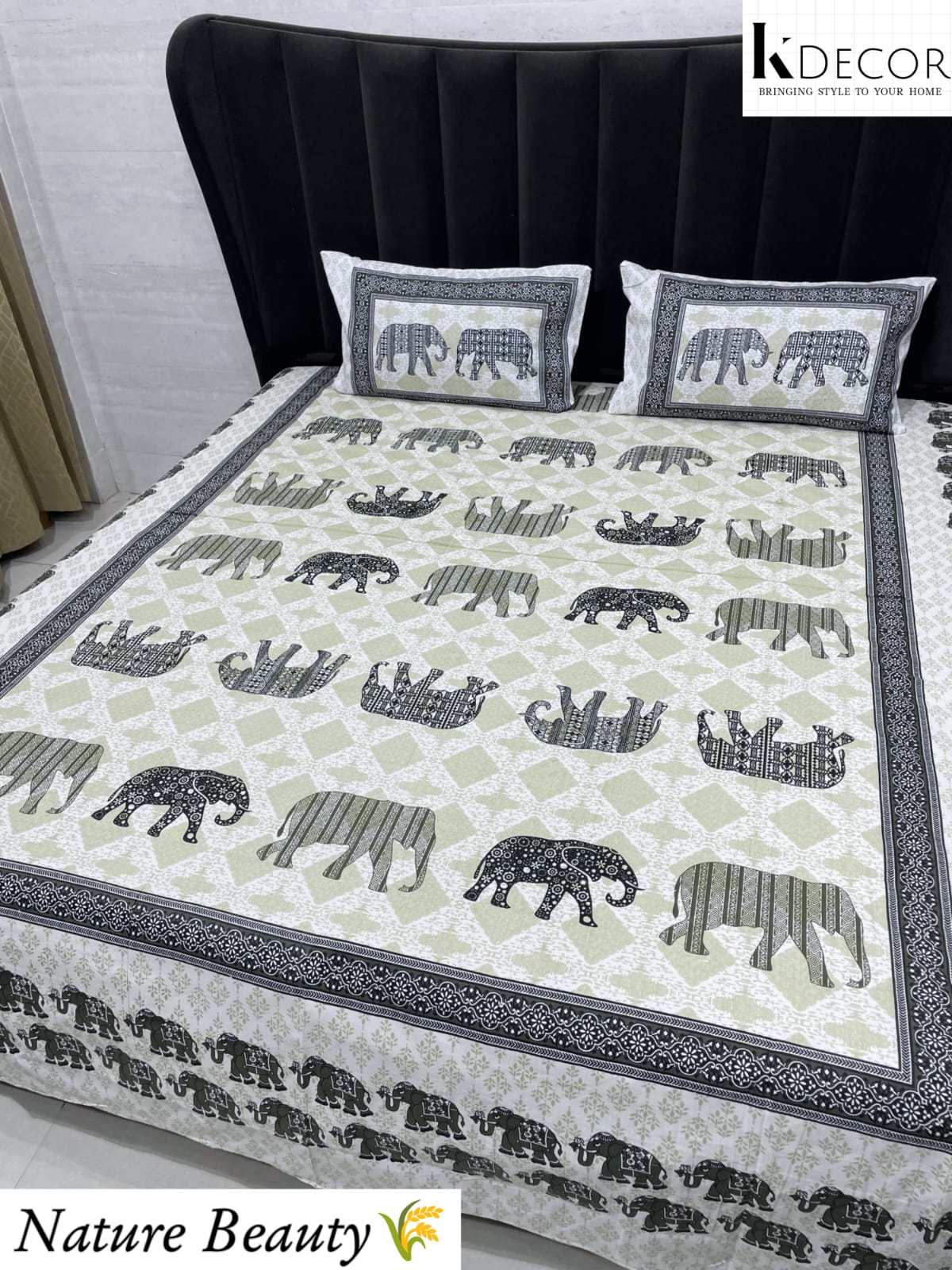 Nature Beauty King Size Pure Cotton Panel Print Bedsheet Set