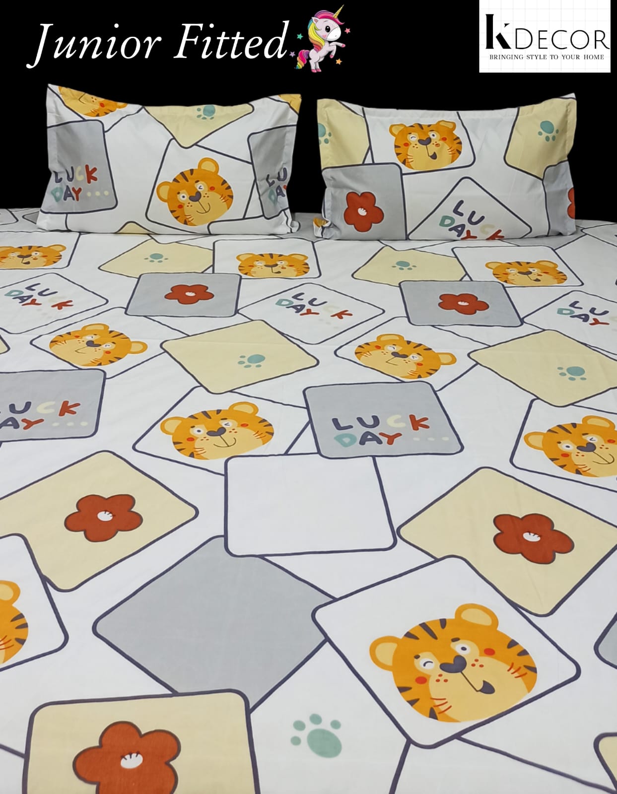 Junior Fitted King Size Kids Print Fitted Bedsheet Set