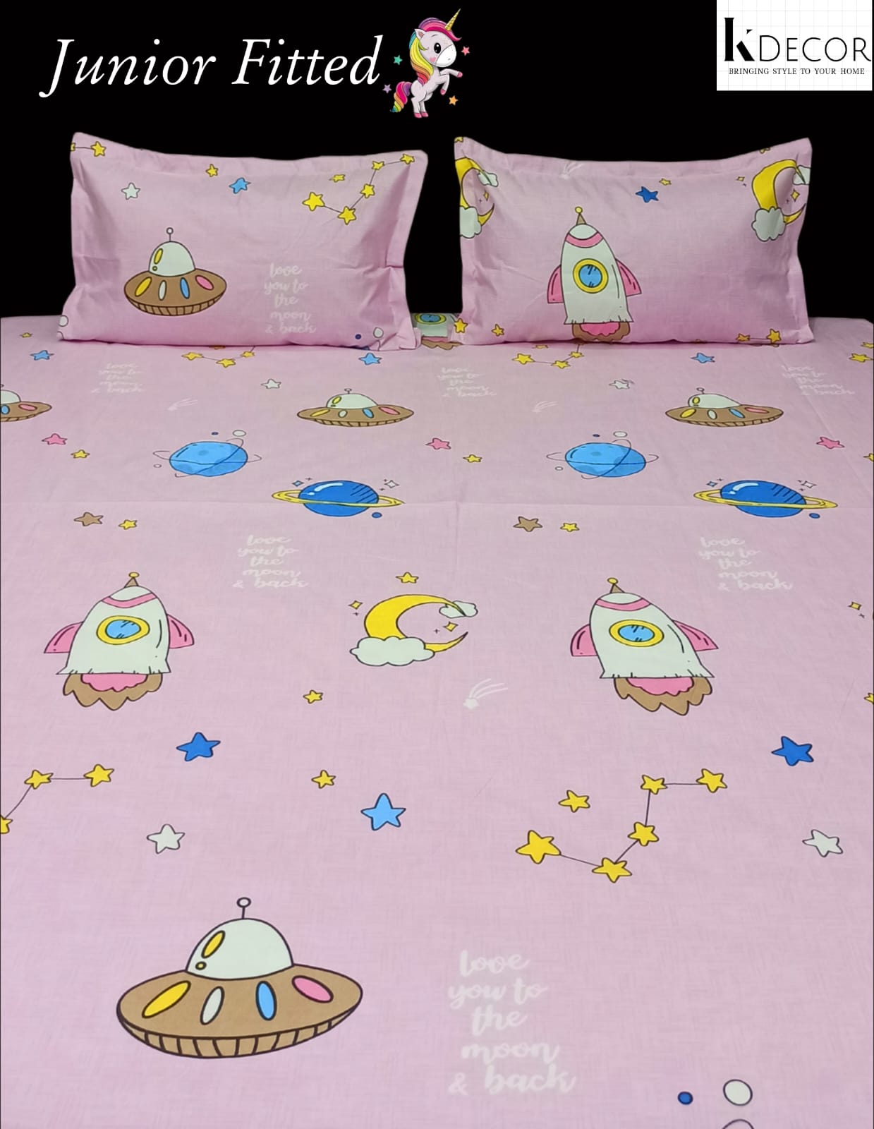 Junior Fitted King Size Kids Print Fitted Bedsheet Set
