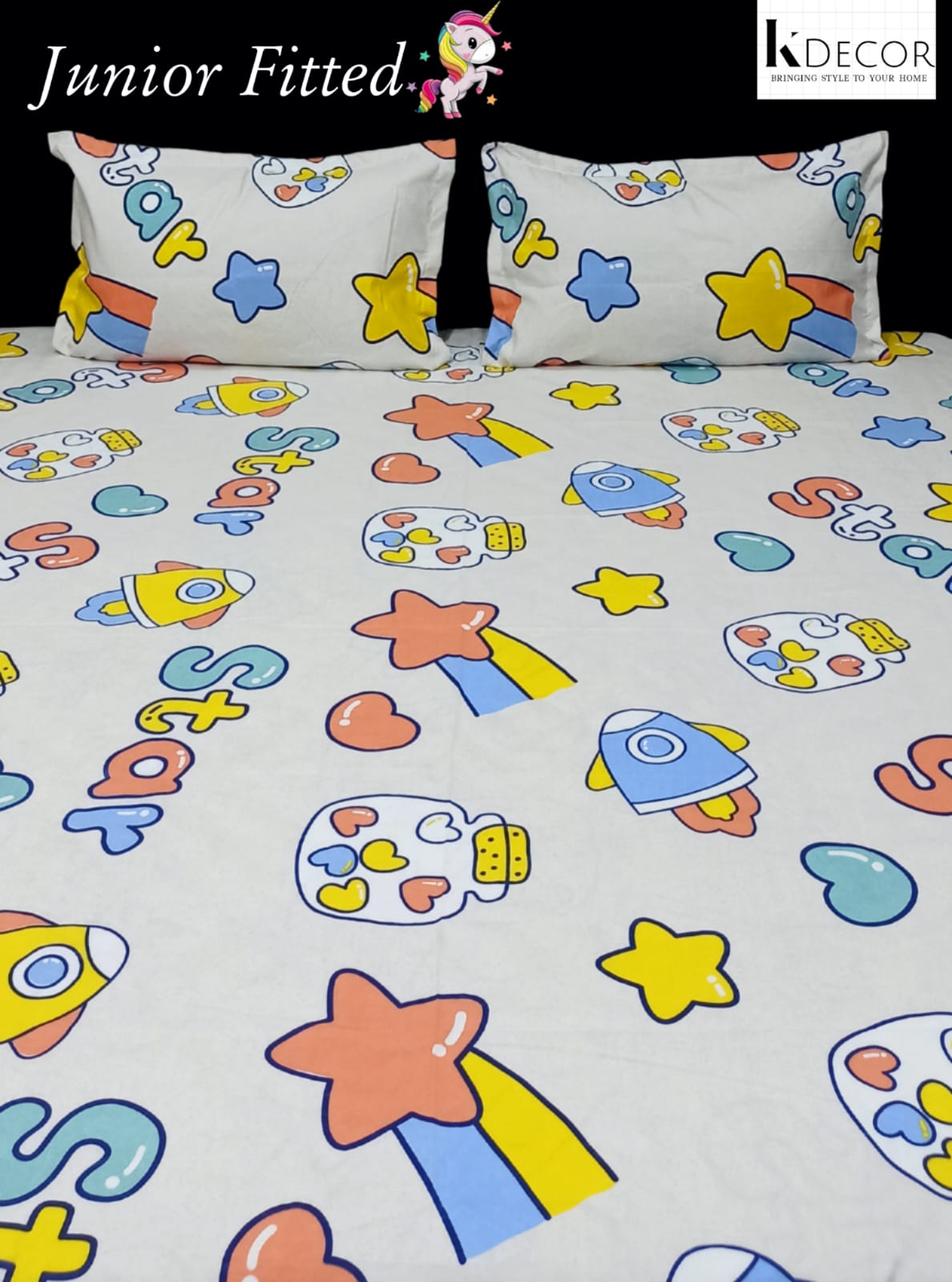 Junior Fitted King Size Kids Print Fitted Bedsheet Set