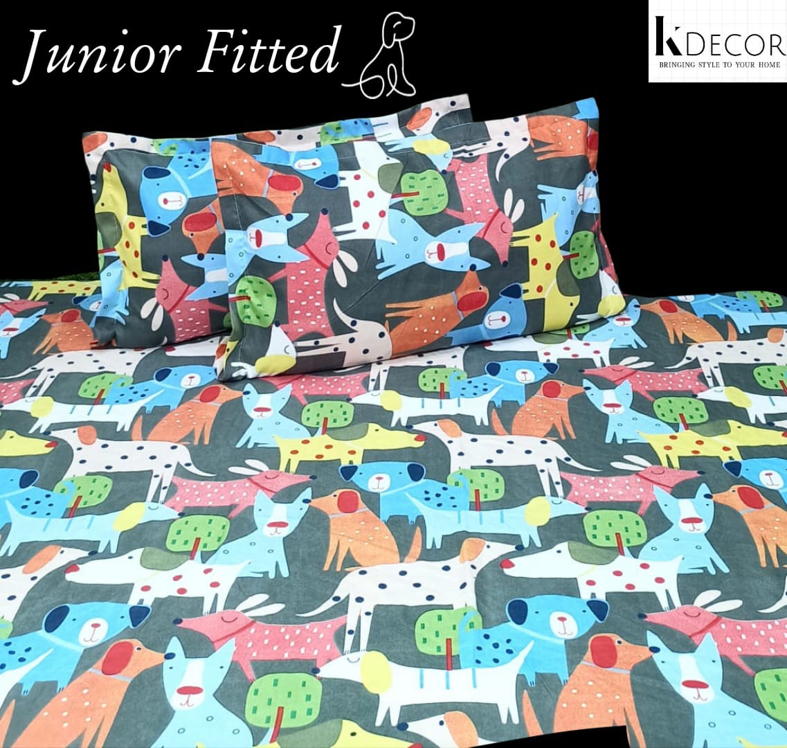 Junior Fitted King Size Kids Print Fitted Bedsheet Set