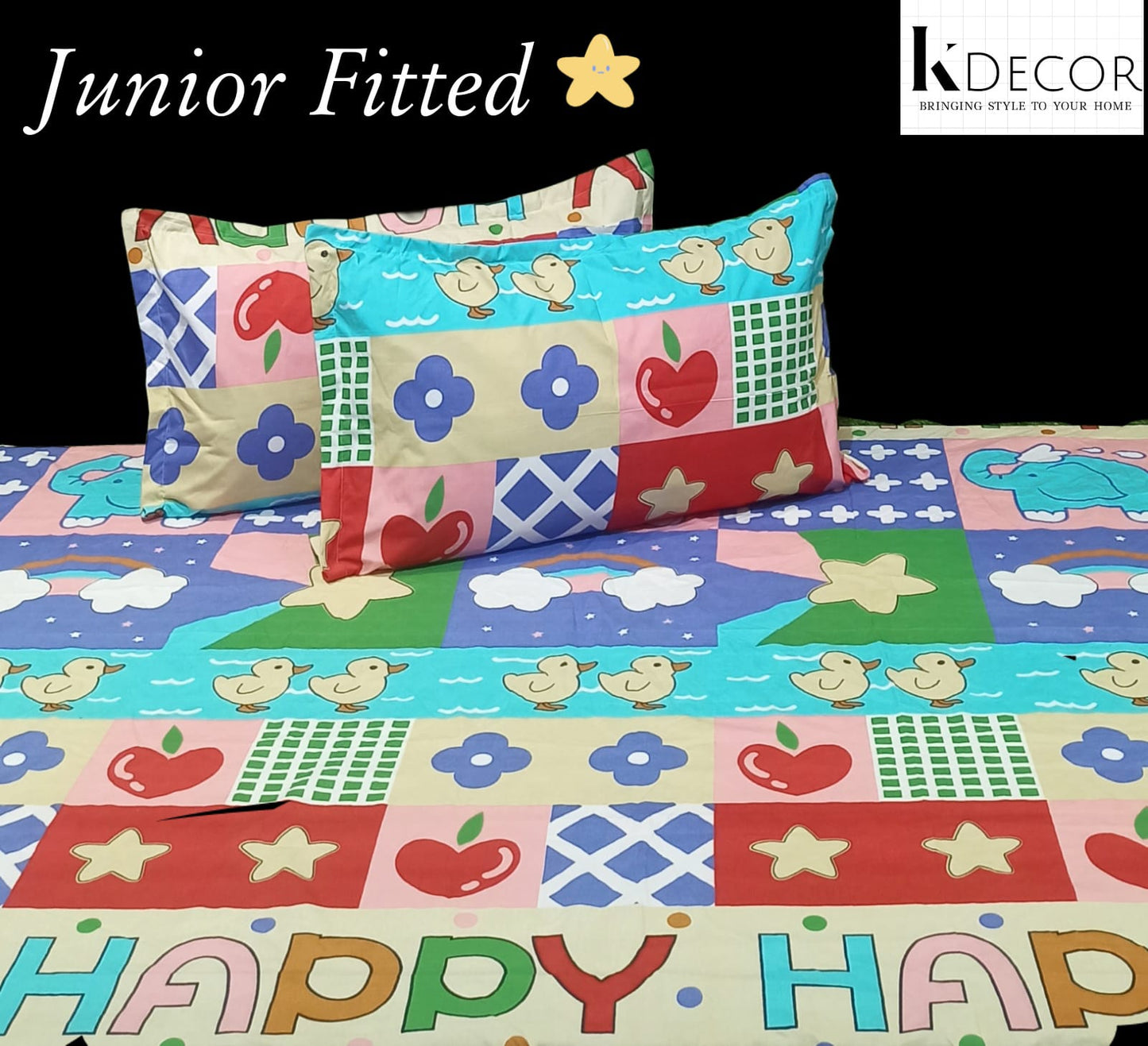 Junior Fitted King Size Kids Print Fitted Bedsheet Set