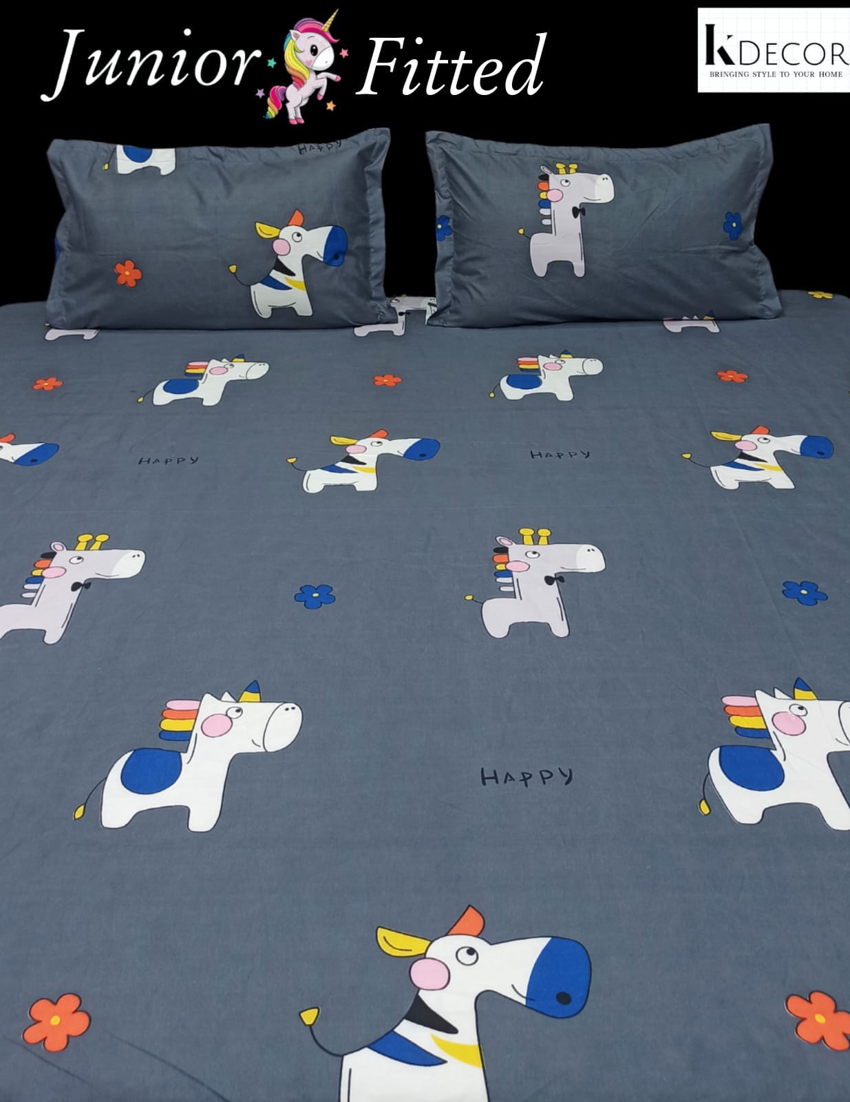 Junior Fitted King Size Kids Print Fitted Bedsheet Set