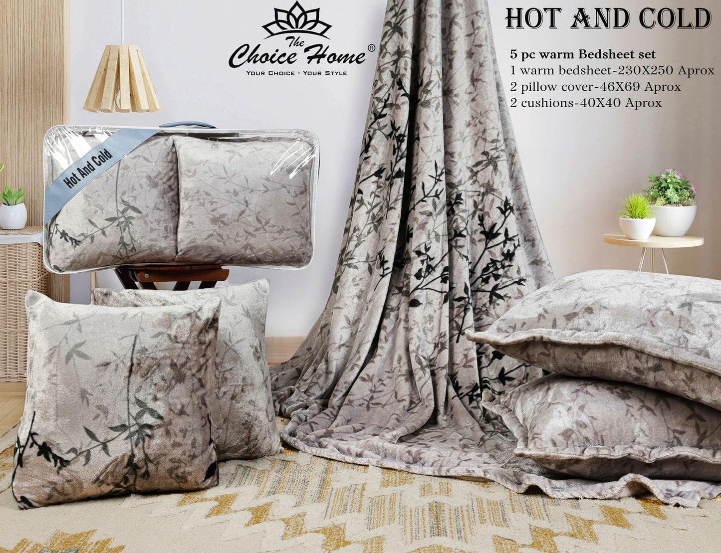 Hot and Cold Warm 5 pcs cushion bedding set