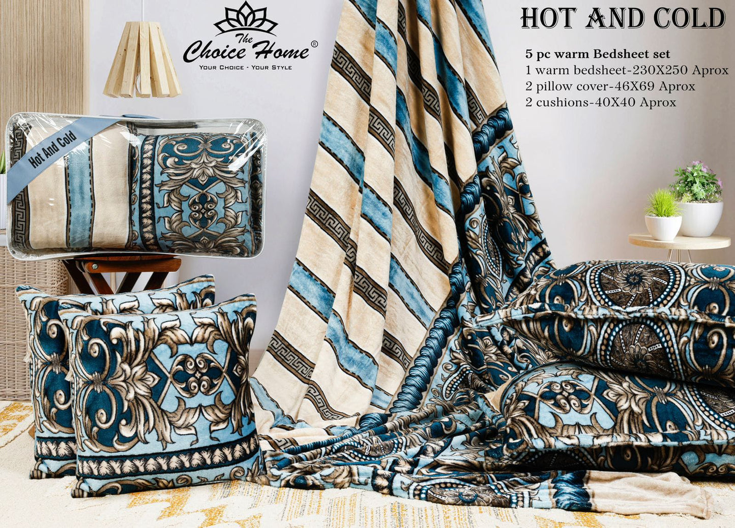 Hot and Cold Warm 5 pcs cushion bedding set