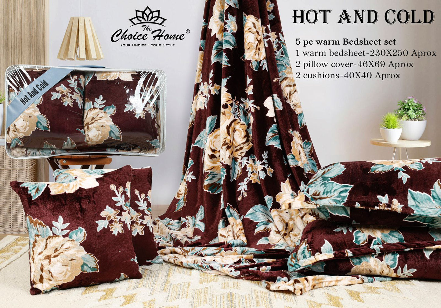 Hot and Cold Warm 5 pcs cushion bedding set