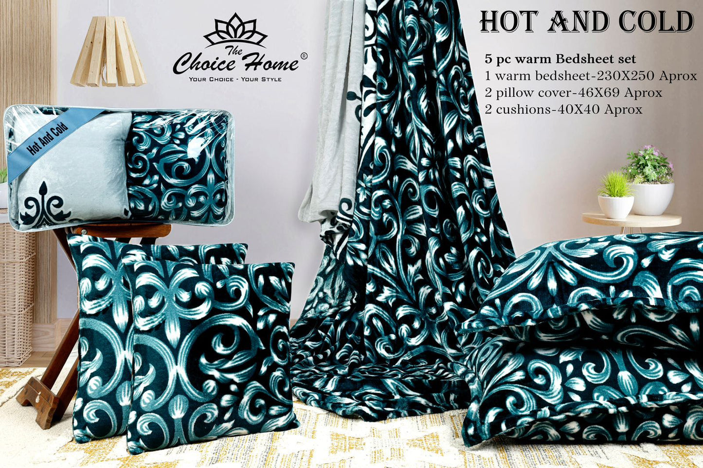Hot and Cold Warm 5 pcs cushion bedding set