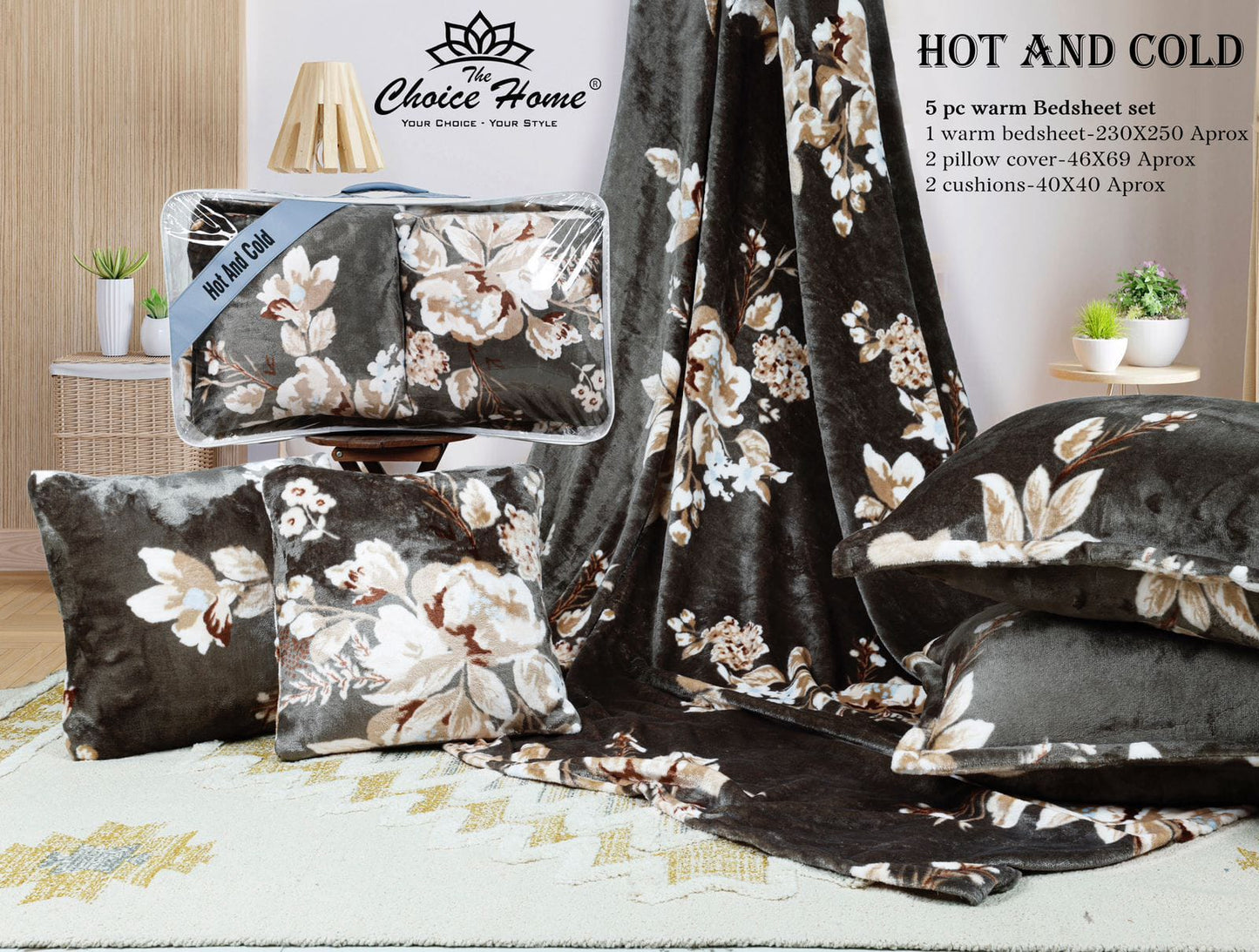 Hot and Cold Warm 5 pcs cushion bedding set