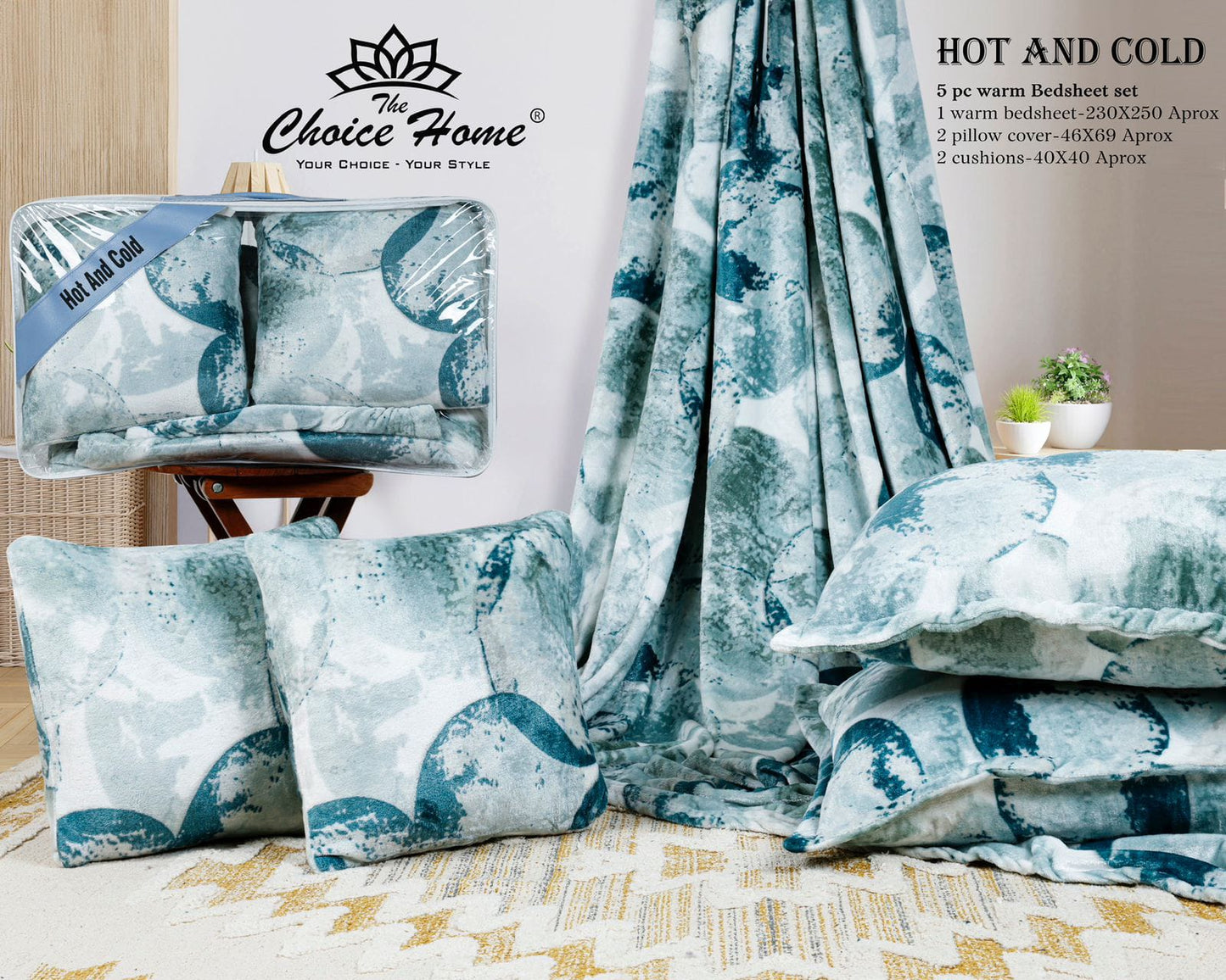 Hot and Cold Warm 5 pcs cushion bedding set