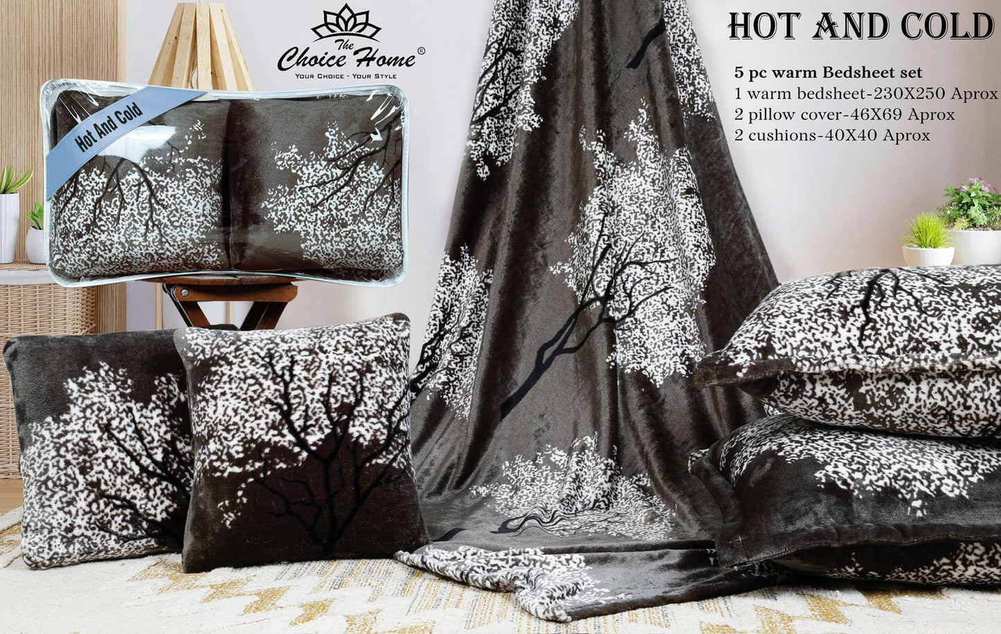 Hot and Cold Warm 5 pcs cushion bedding set