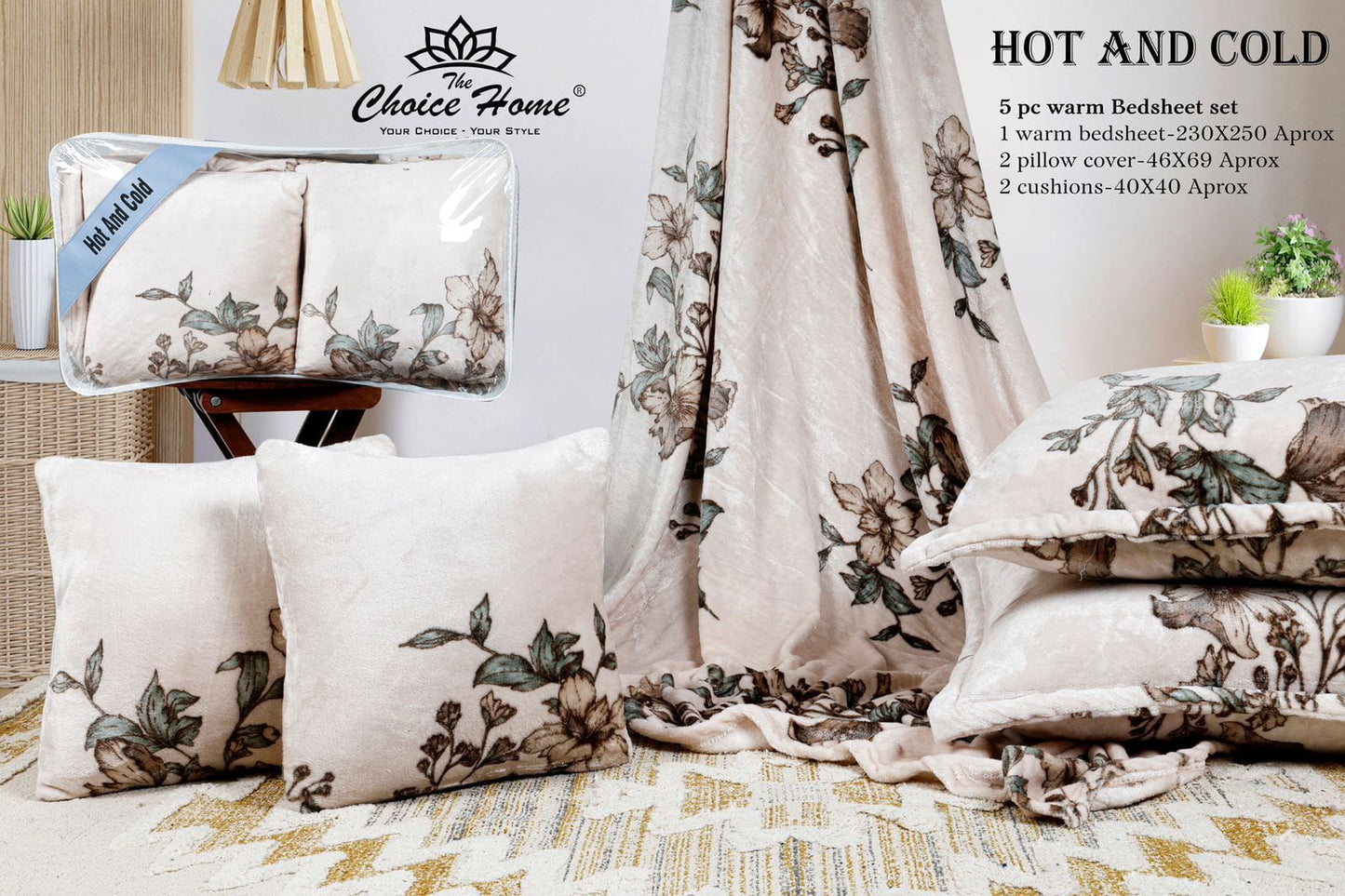 Hot and Cold Warm 5 pcs cushion bedding set