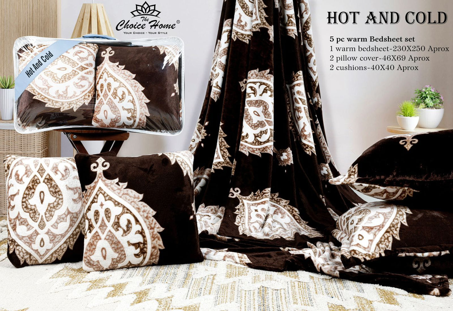 Hot and Cold Warm 5 pcs cushion bedding set
