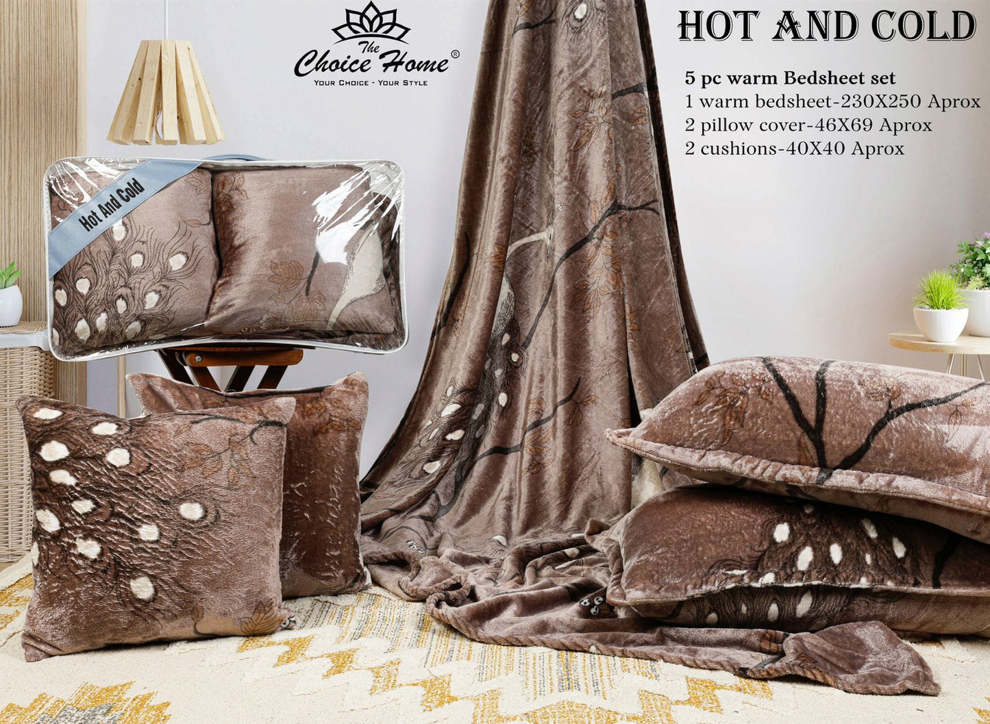 Hot and Cold Warm 5 pcs cushion bedding set
