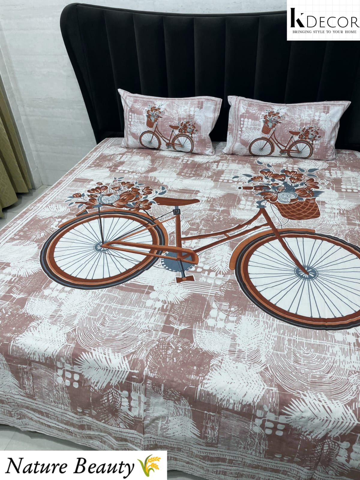 Nature Beauty King Size Pure Cotton Panel Print Bedsheet Set