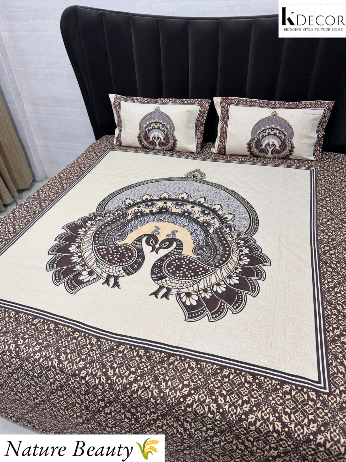 Nature Beauty King Size Pure Cotton Panel Print Bedsheet Set